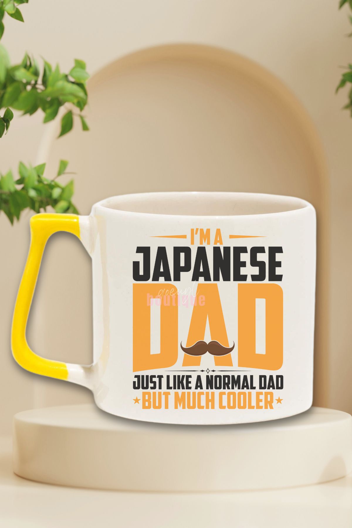 qoeuyl boutique Japanese Dad Cooler Baskılı Japon Baba Doğum Günü Hediye Sarı Kulplu Kupa Bardak