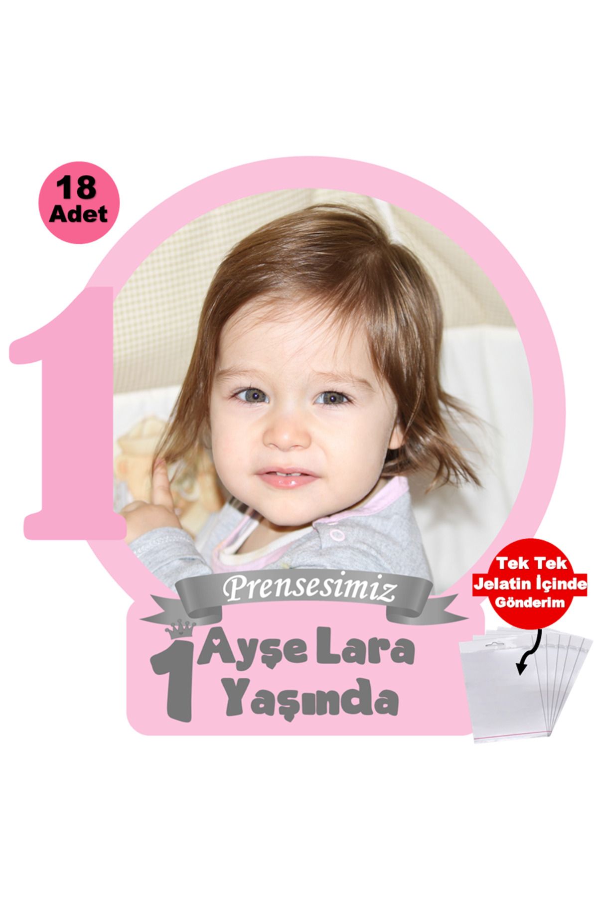 Elara Tasarım 1 Yaş 18 Adet Fotoğraflı Kişiye özel Doğum Günü Magnet Hediye Poşetli Gönderilir.