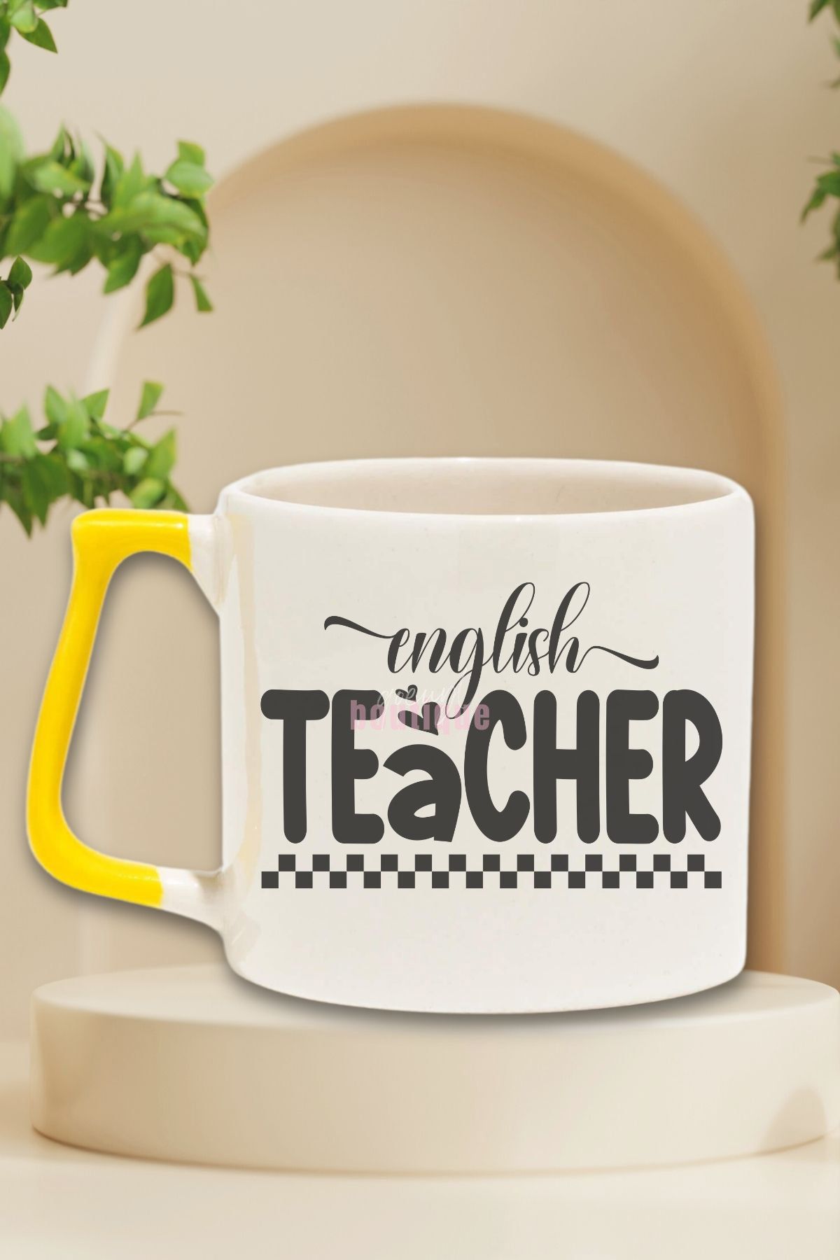 qoeuyl boutique English Teacher 5 Baskılı İngilizce Öğretmeni Doğum Günü Hediye Sarı Kulplu Kupa Bardak