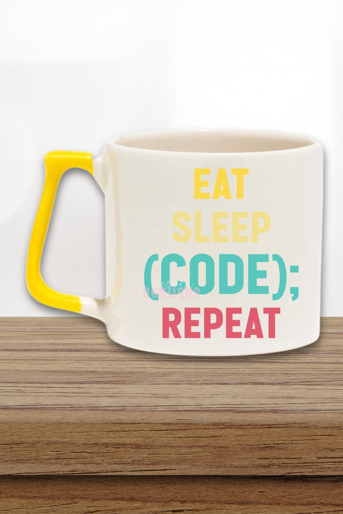qoeuyl boutique Eat Sleep Code Repeat Baskılı Yazılımcı Doğum Günü Hediye Sarı Kulplu Kupa Bardak