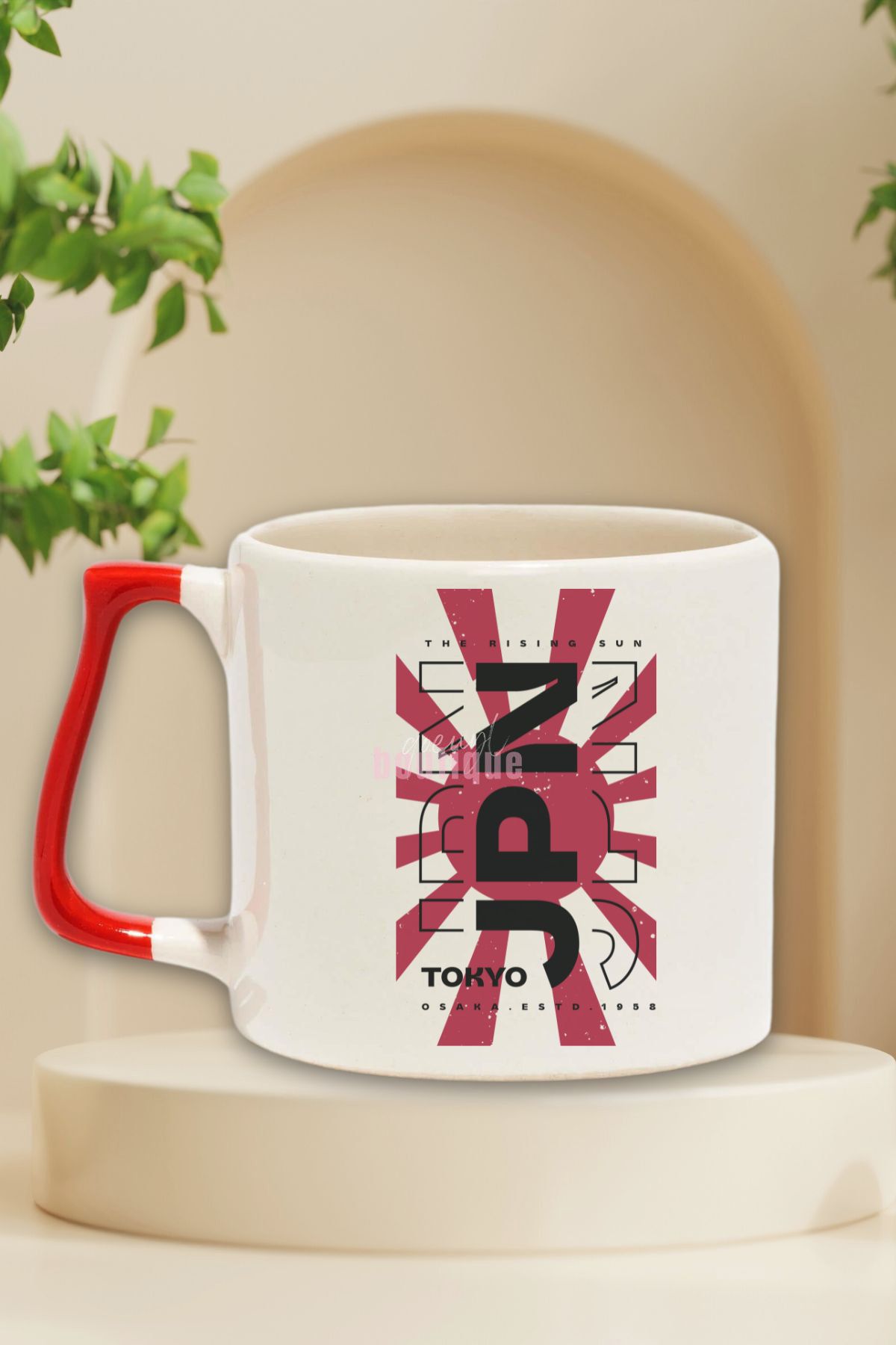 qoeuyl boutique The Rising Sun Baskılı Japonya JPN Tokyo Osaka Doğum Günü Hediye Kırmızı Kulplu Kupa Bardak