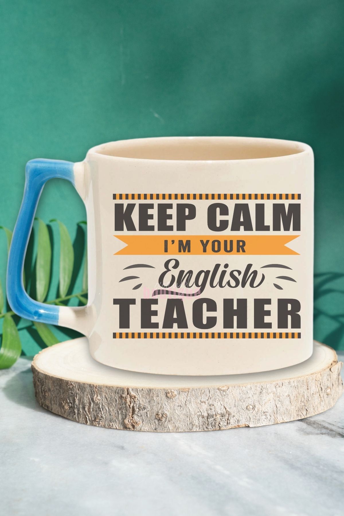qoeuyl boutique Keep Calm I'm Your English Teacher Baskılı İngilizce Öğretmeni Hediye Mavi Kulplu Kupa Bardak