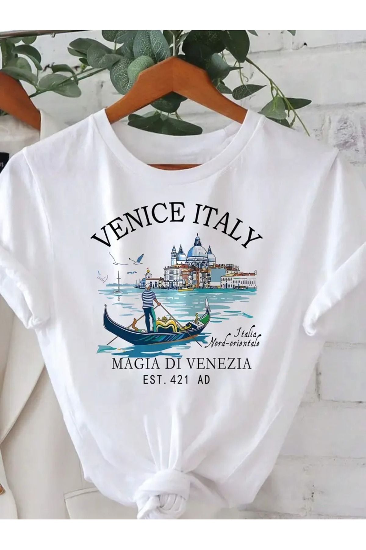 NoVibe Unisex Venice Italy Baskılı Baskılı Kısa Kol %100 Pamuk T-shirt