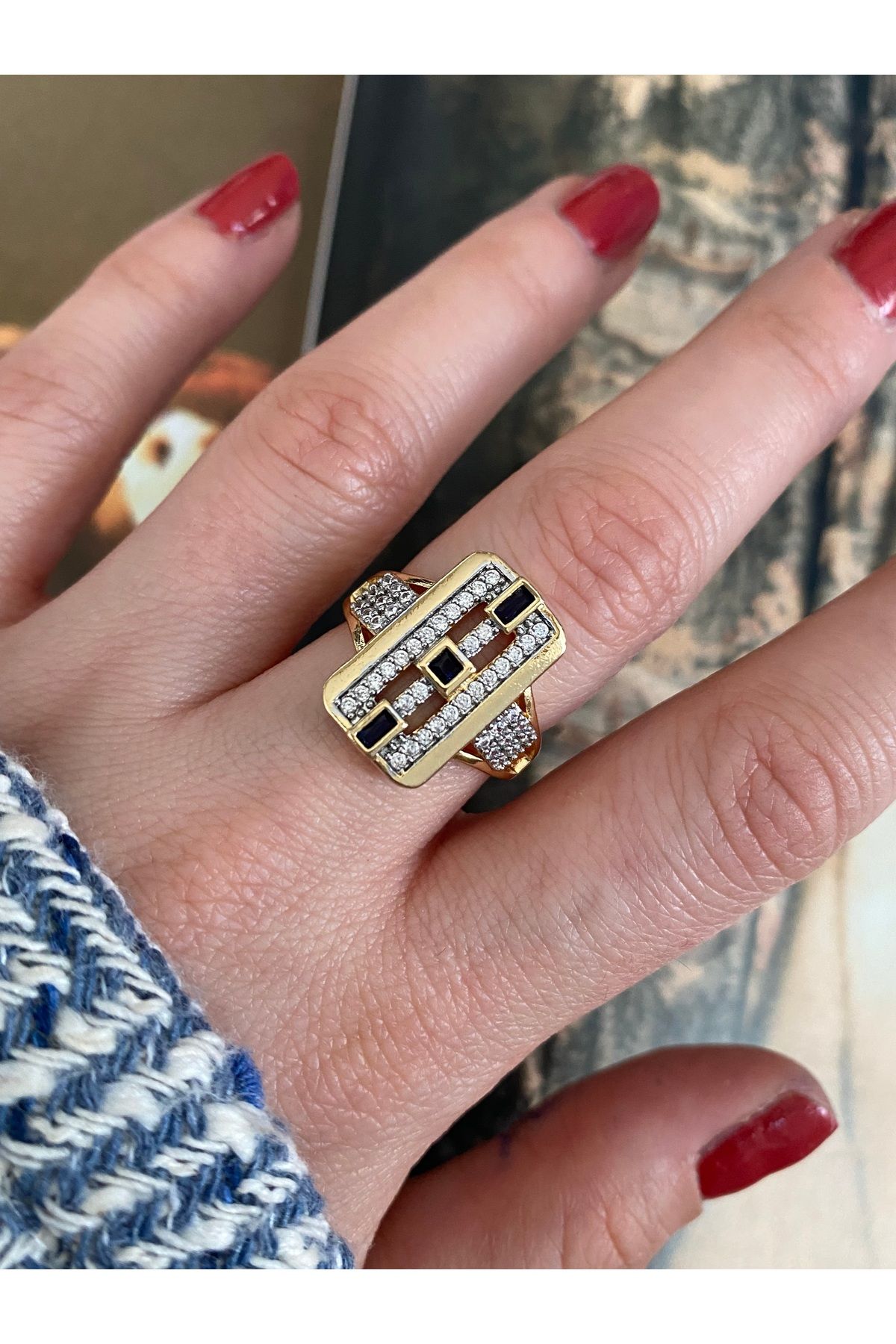 Pinery Jewels Dikdörtgen Baget Taşlı Alttan Ayarlamalı Kadın Yüzük