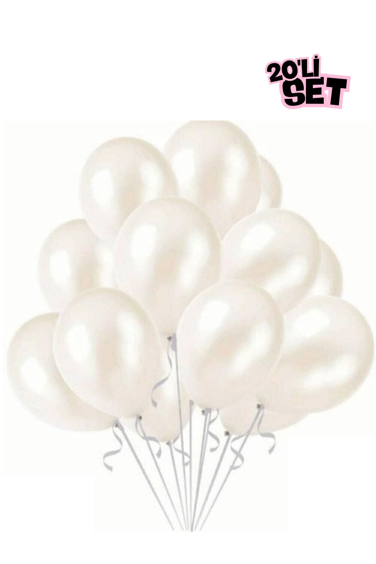 Bunloon 🎈 20'li Metalik Beyaz Balon Seti – Şık Parti ve Etkinlik Süslemeleri İçin