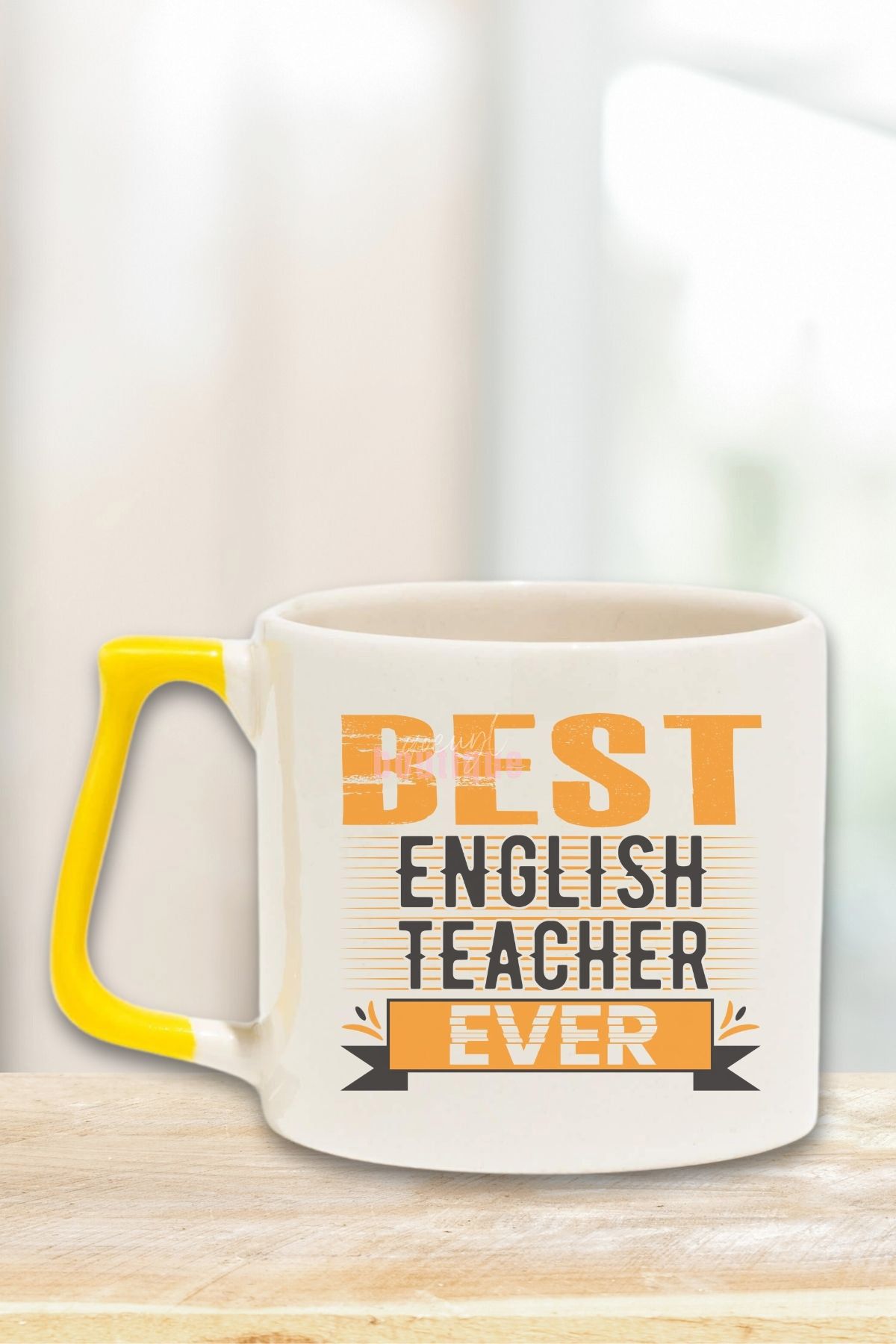 qoeuyl boutique Best English Teacher Ever Baskılı İngilizce Öğretmeni Doğum Günü Hediye Sarı Kulplu Kupa Bardak