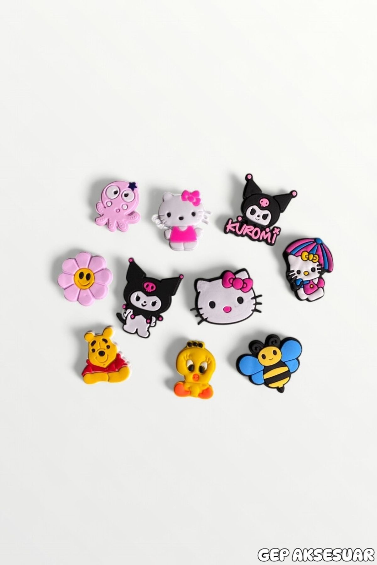 هدیه مفهومی JIBBITZ دمپایی زینتی 10 SUPER SET KUROMI HELLO KITTY SANRIO Crocs