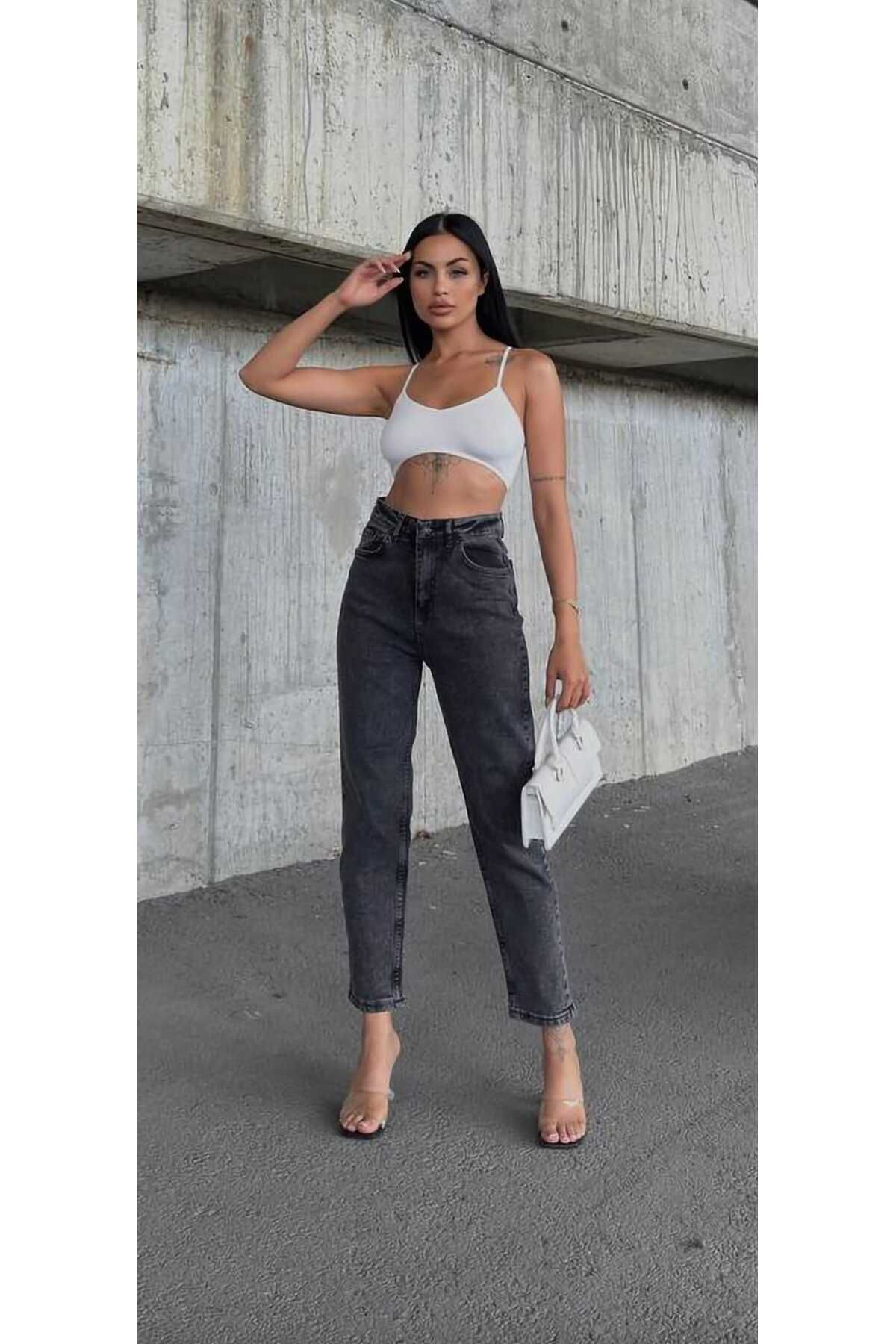 geenz manifacture-Akordion Blugi Mom din Lycra cu talie înaltă Pantaloni skinny din denim 4