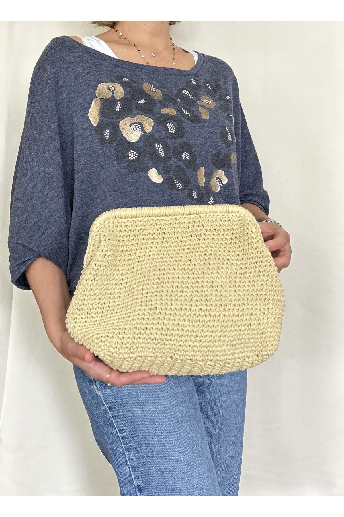 ByTooche İris Kadın Burslu Astarlı Kağıt İp Çanta , Hasır Örgü Clutch, El Çantası, Portföy