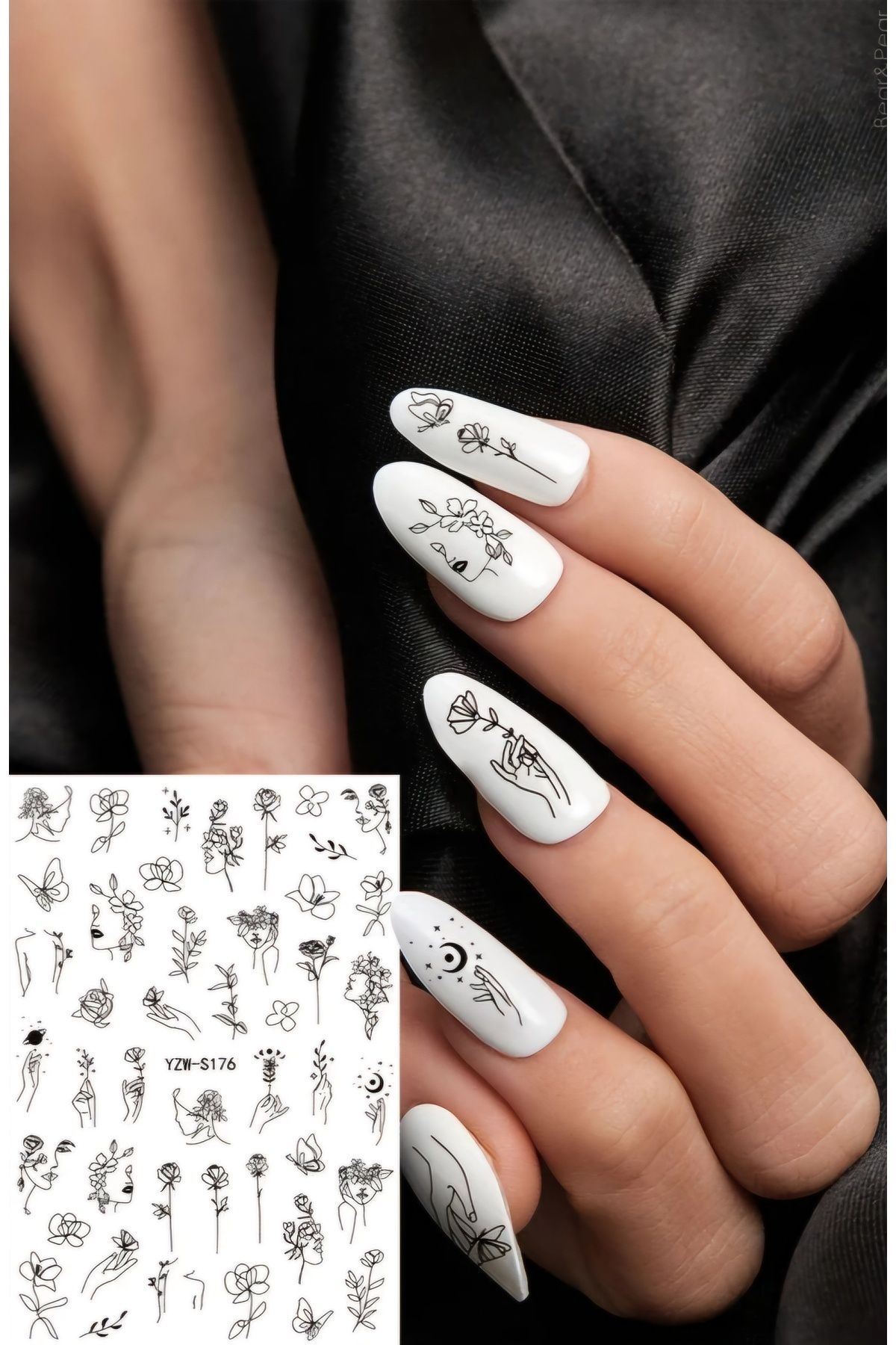 Sibelon 3D Kabartmalı Nail Art Sticker Kendinden Yapışkanlı Tırnak Dövmesi Takma Tırnak Süsleme