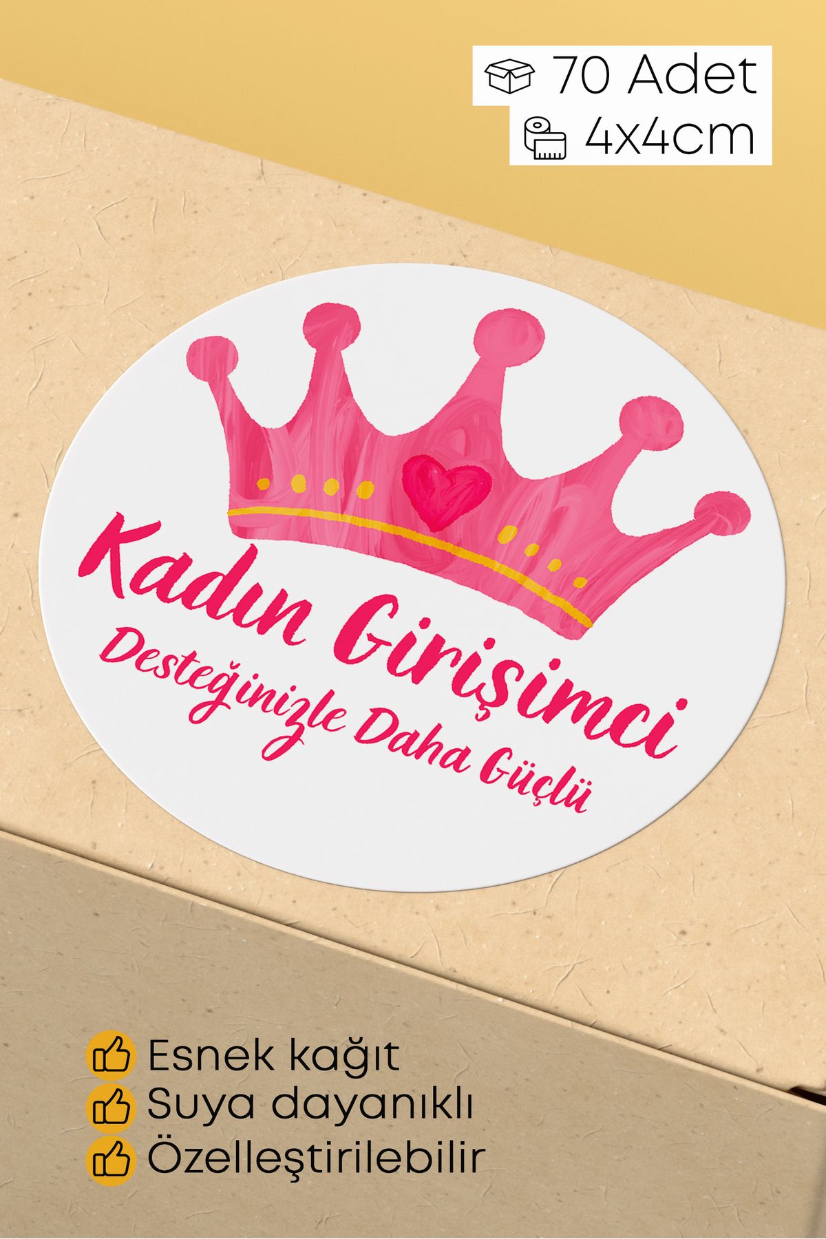 alışveriş kurdu Kadının Girişimci Temalı Sticker Paketleme Kargo Ambalaj Etiketi - 4x4cm 70 Adet Yuvarlak