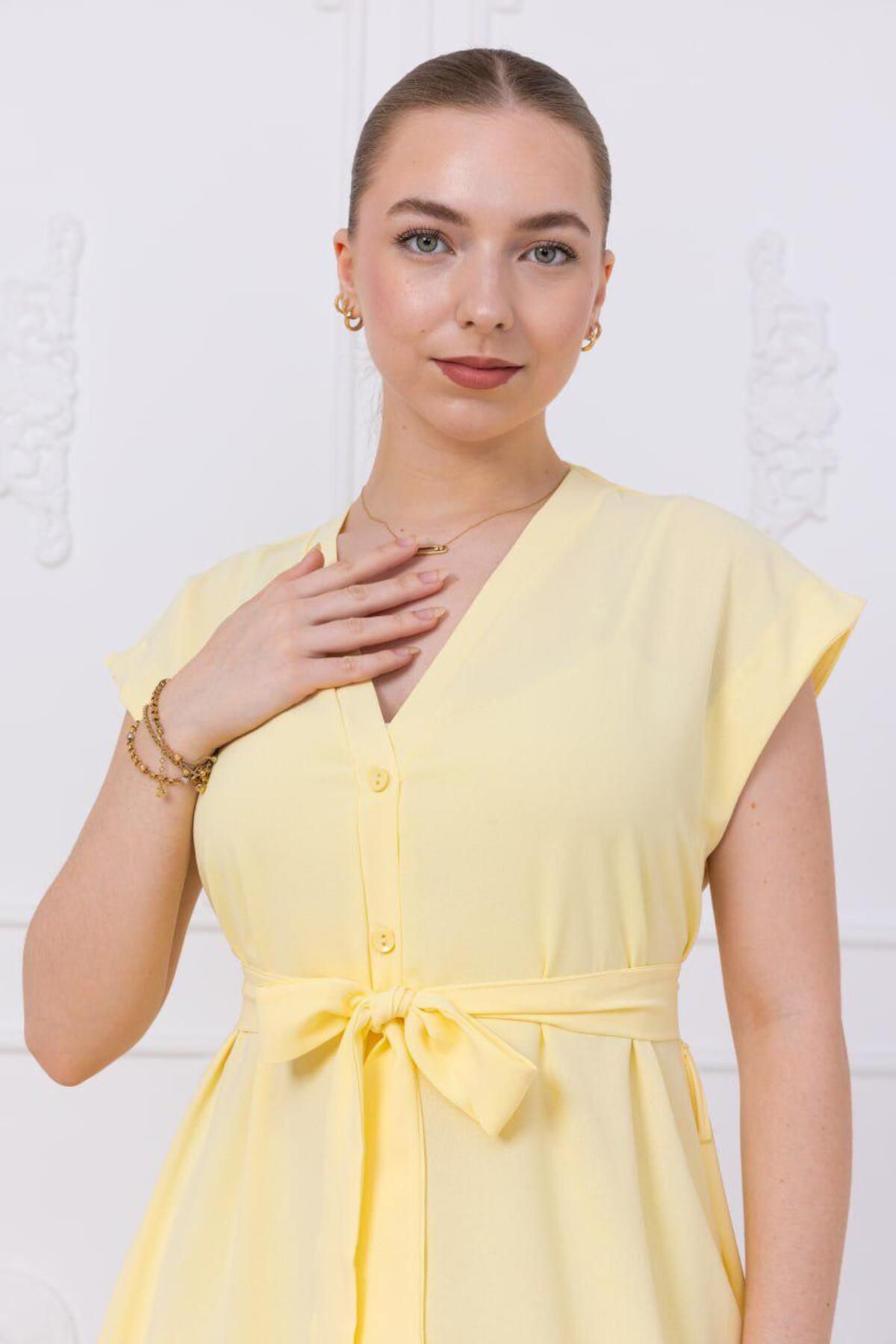 hotwind girls fashion KUŞAK KEMERLİ DÜĞMELİ ELBİSE ( LİNDA )