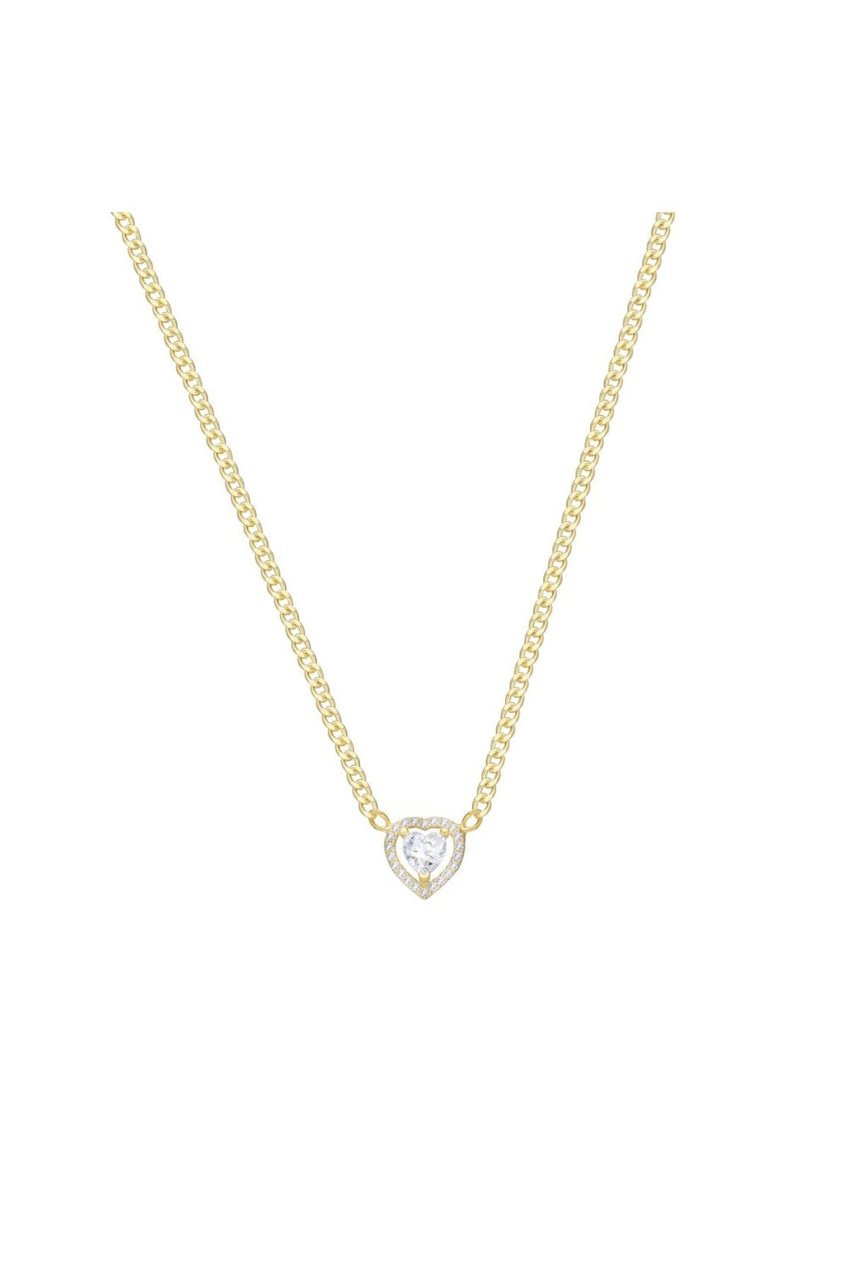 beonejewelry GURME ZİNCİRLİ TAŞLI KALP KOLYE | 925 GÜMÜŞ