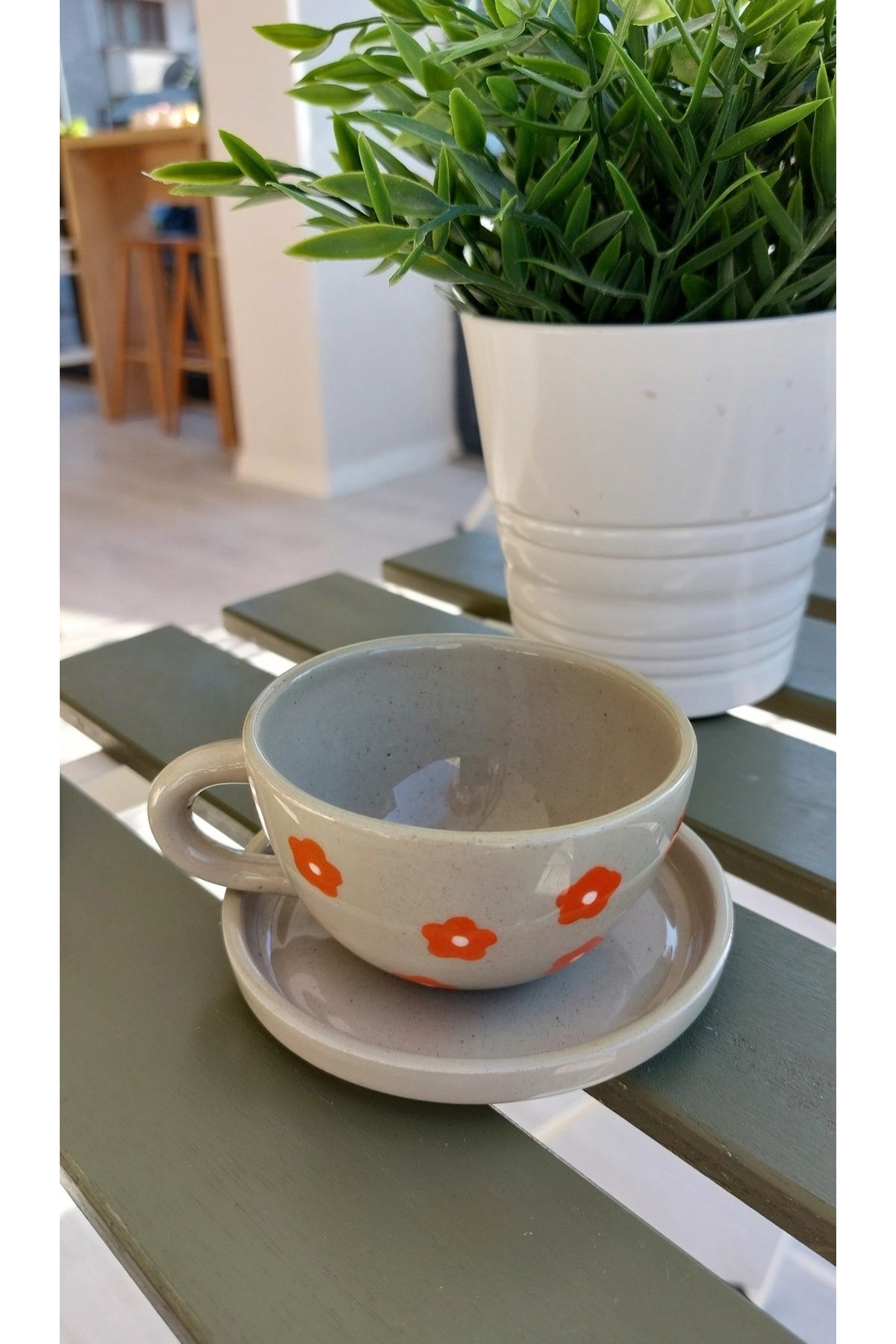 Ohlala Atelier Çiçekli Seramik Fincan El Yapımı Fincan Türk Kahvesi Fincanı Ceramic Cup Handmade Mug