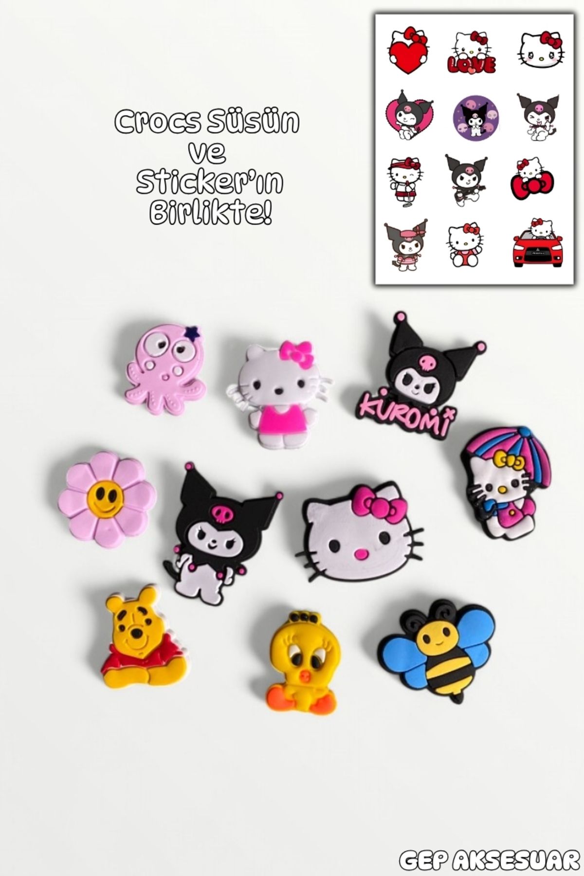 هدیه مفهومی JIBBITZ دمپایی زینتی 10 SUPER SET KUROMI HELLO KITTY SANRIO Crocs