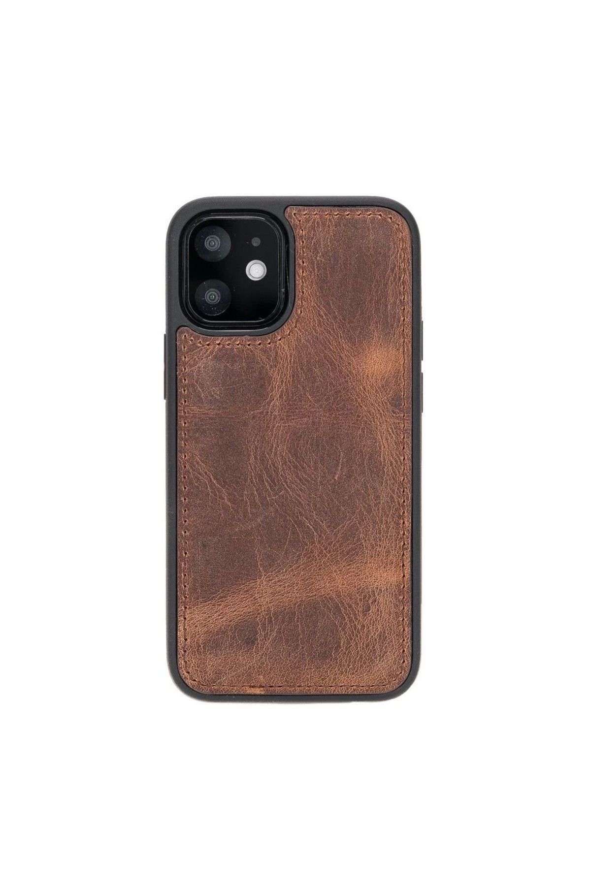 Angoravi Apple iPhone 12 mini Uyumlu Deri Arka Kapak G2 Kahve