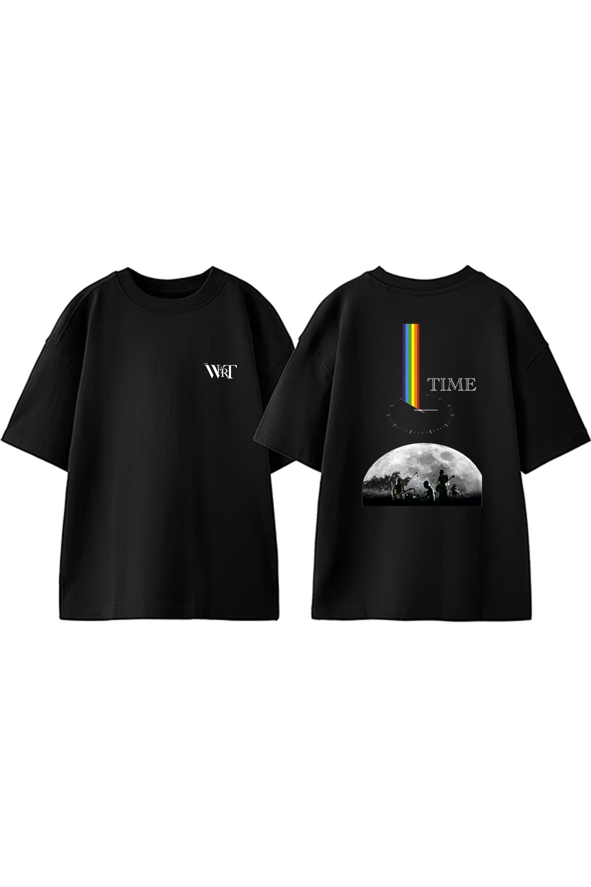 THEWERT Pink Floyd Time Tasarım Sırt Baskılı Pamuk Siyah Oversize T-shirt
