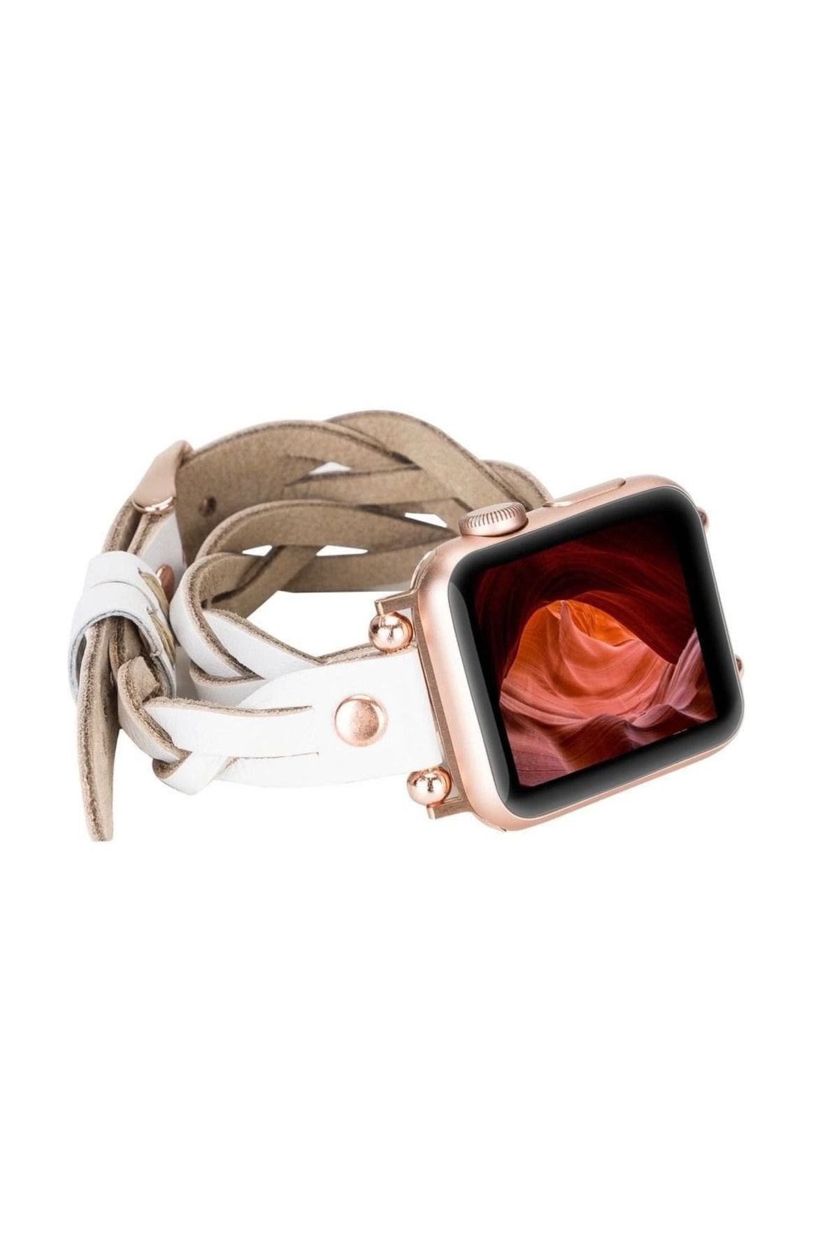Angoravi Watch Uyumlu Deri Kordon 38-40-41mm DT RT F3 Beyaz