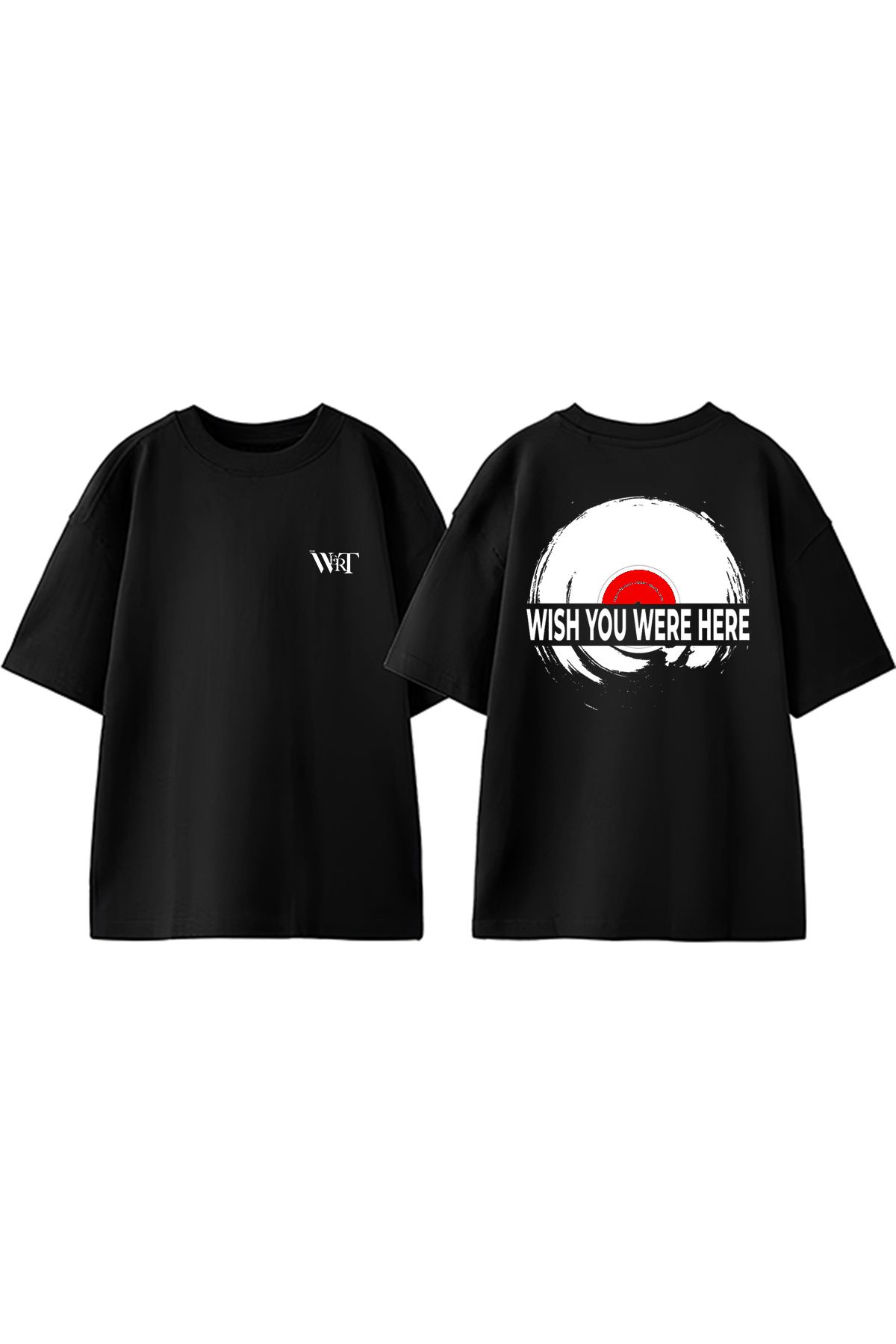 THEWERT Pınk Floyd Plak Tasarım Sırt Baskılı Pamuk Siyah Oversize T-shirt