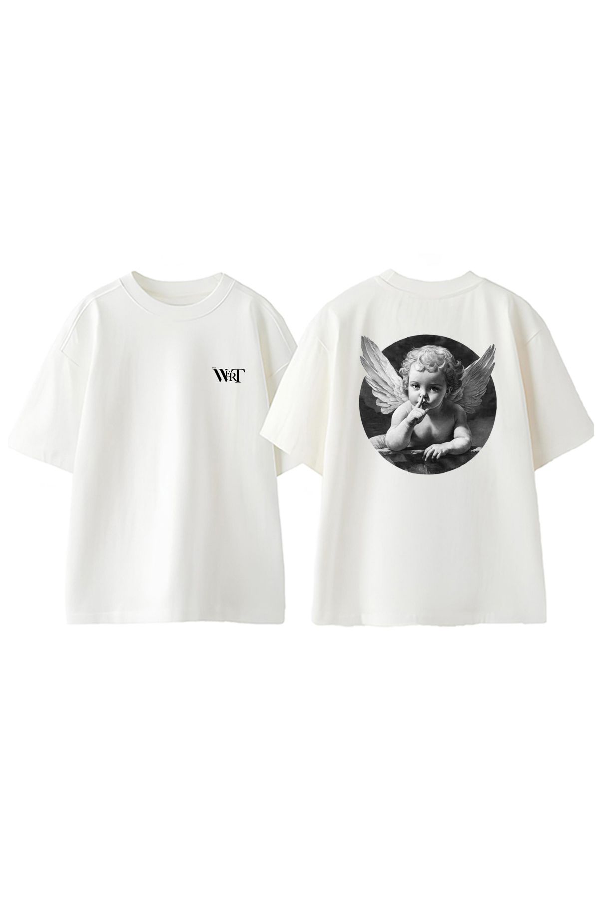 THEWERT Bebek Melek Tasarım Sırt Baskılı Pamuk Beyaz Oversize T-shirt