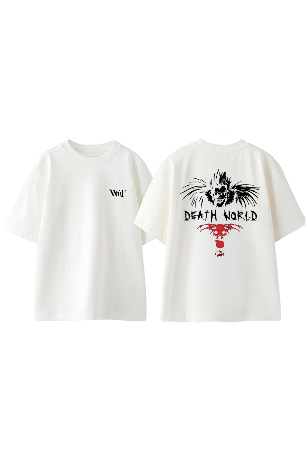 THEWERT Horror Fiend Spooky Tasarım Sırt Baskılı Pamuk Beyaz Oversize T-shirt