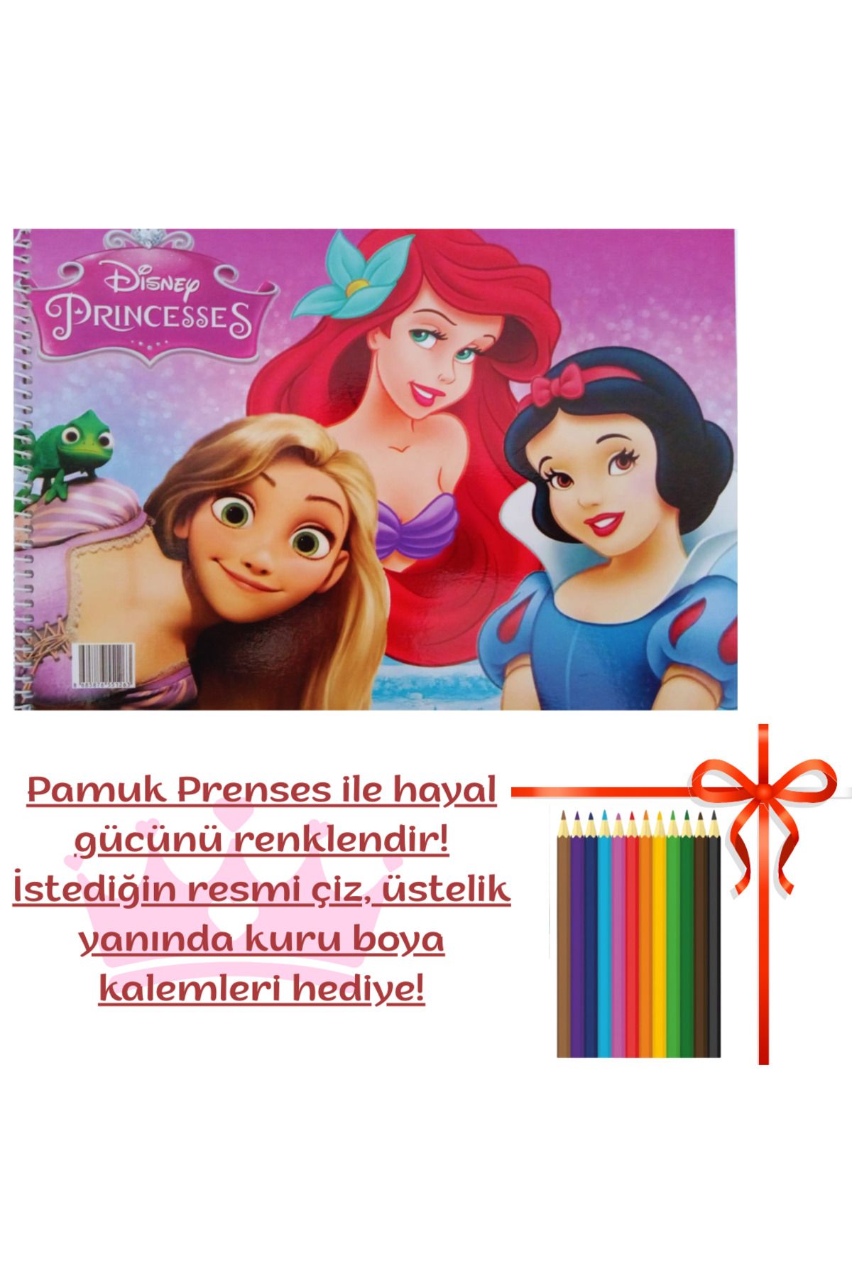 booddie Resim Defteri 17 cm *24 cm Disney Pamuk Prenses Küçük Boy 15 sayfa 12'li Kuru Boya Hediyeli Set