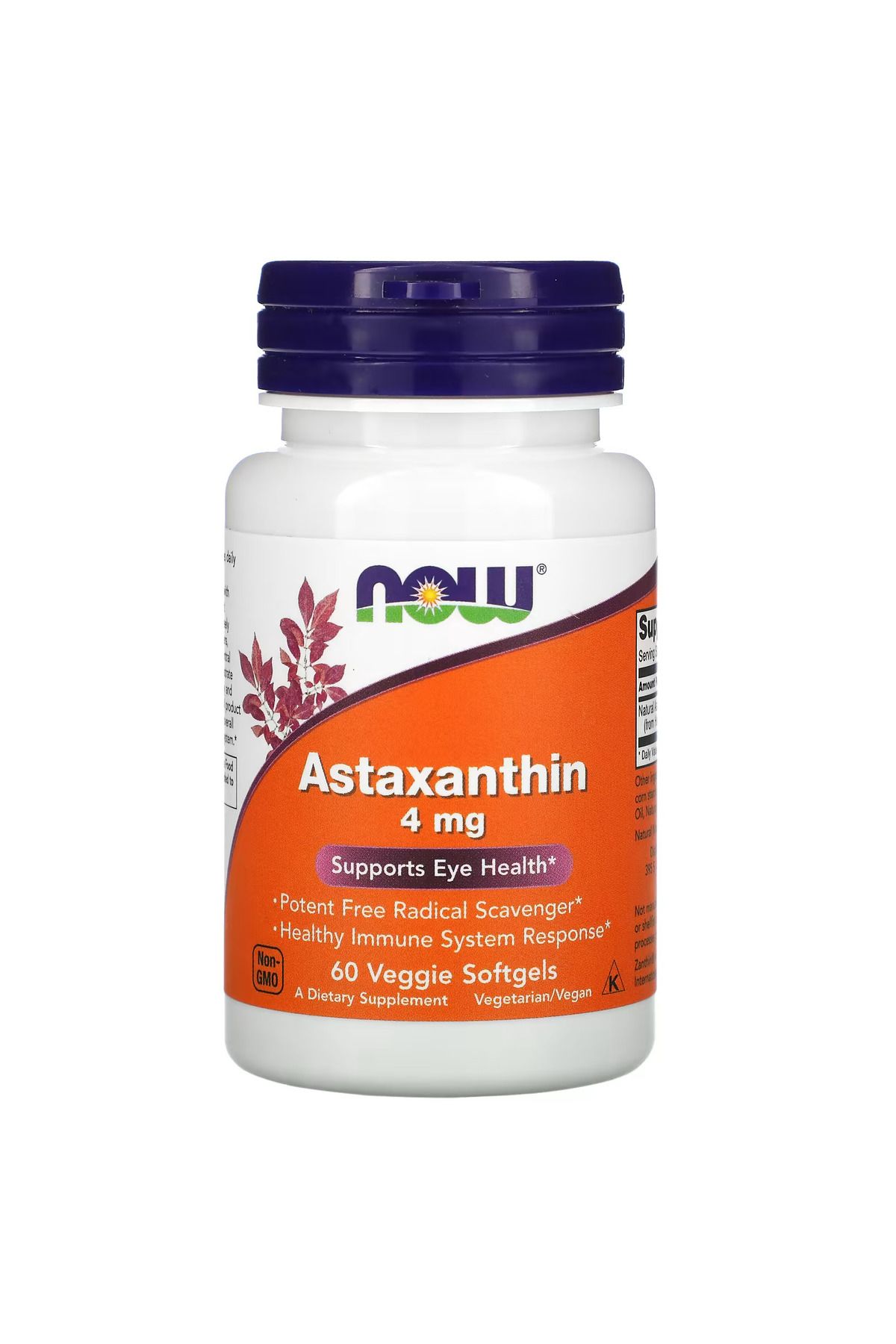 Now Foods Astaxanthin immunity eyes health 4 mg 60 Vegetarian Capsules