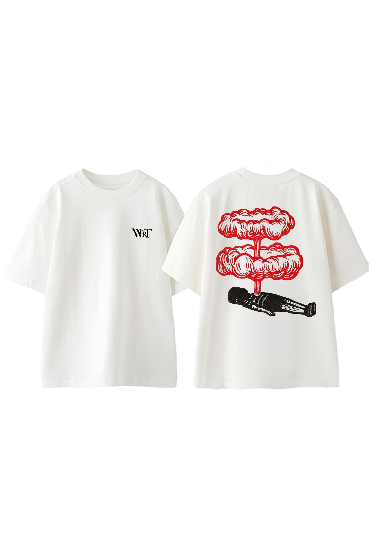 THEWERT İçindeki Ataş Tasarım Sırt Baskılı Pamuk Beyaz Oversize T-shirt