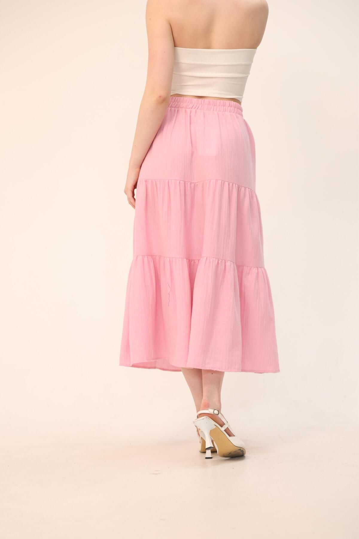 hotwind girls fashion BELİ LASTİKLİ MÜSLİN KUMAŞ ETEK