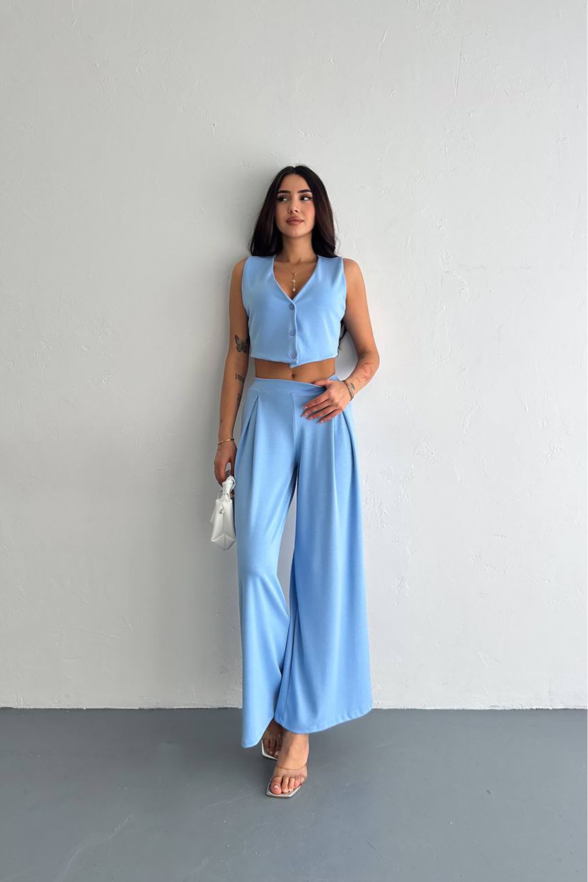 Neşeli Butik kadın yumuşak dokulu yelek pantolon takım NBK052