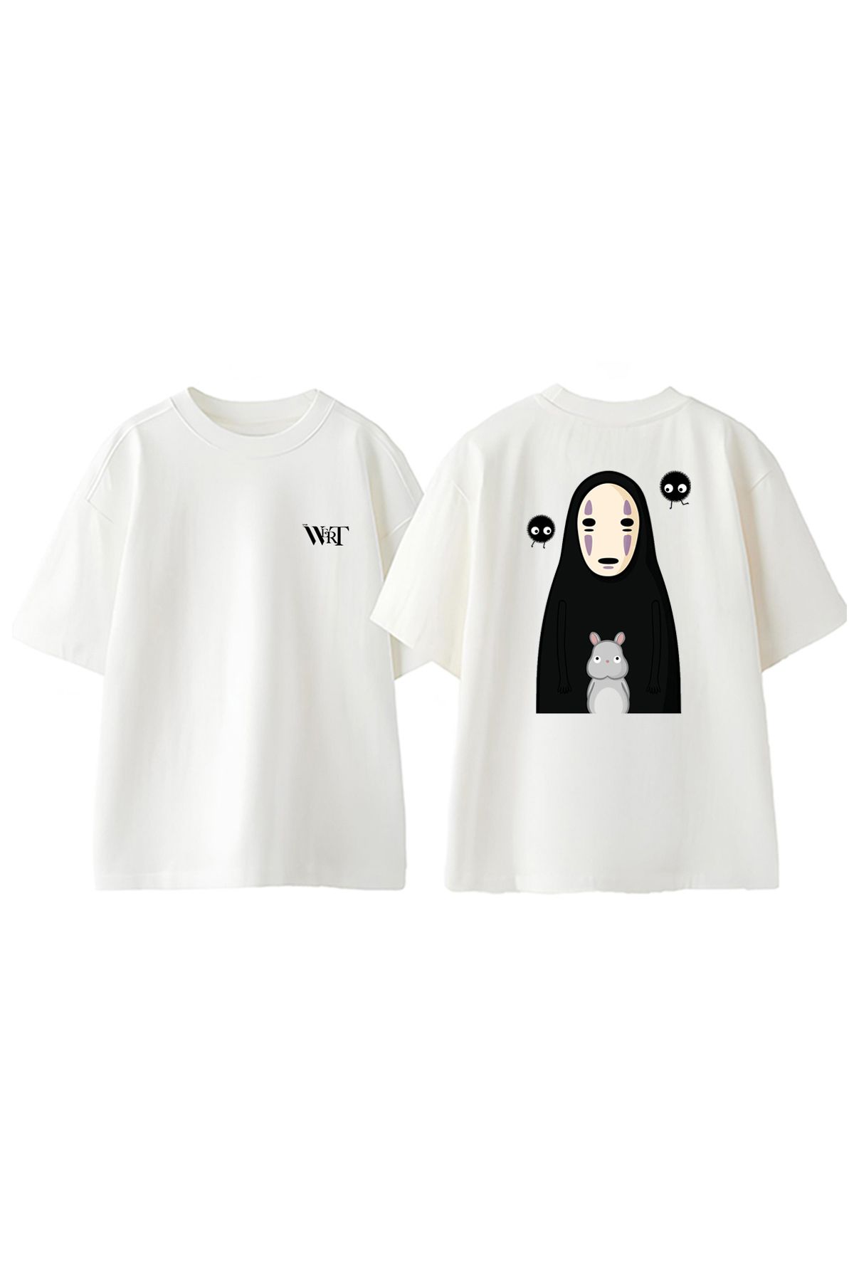 THEWERT Spirited Ghost Mause Tasarım Sırt Baskılı Pamuk Beyaz Oversize T-shirt