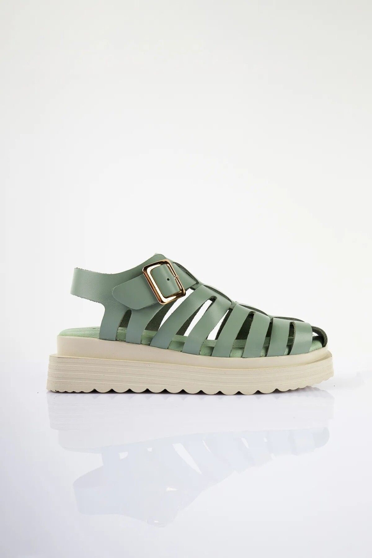SU SHOE BOUTIQUE NO77 Mint Yeşili Hakiki Deri Rahat Gladyatör Sandalet
