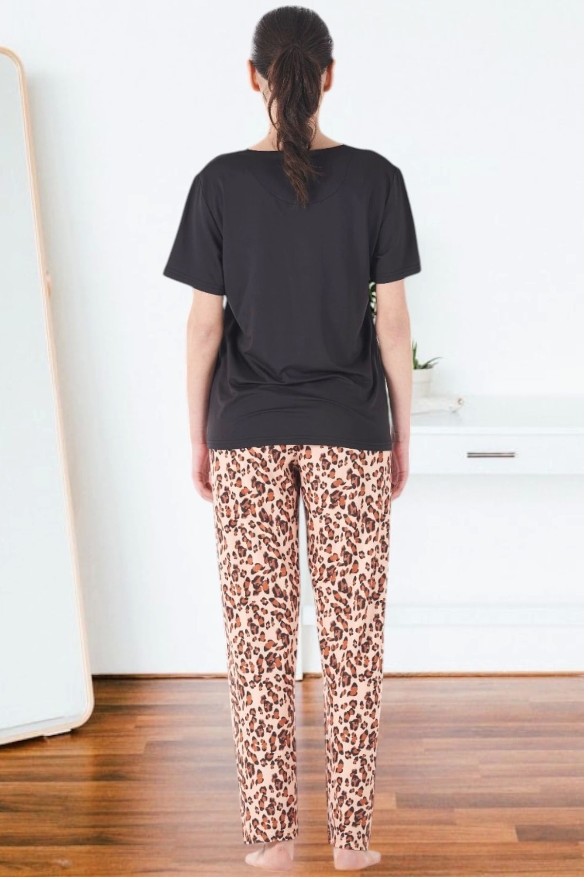 GiyimCity Kadın Marla Leoparlı Kısa Kol Pijama Takımı