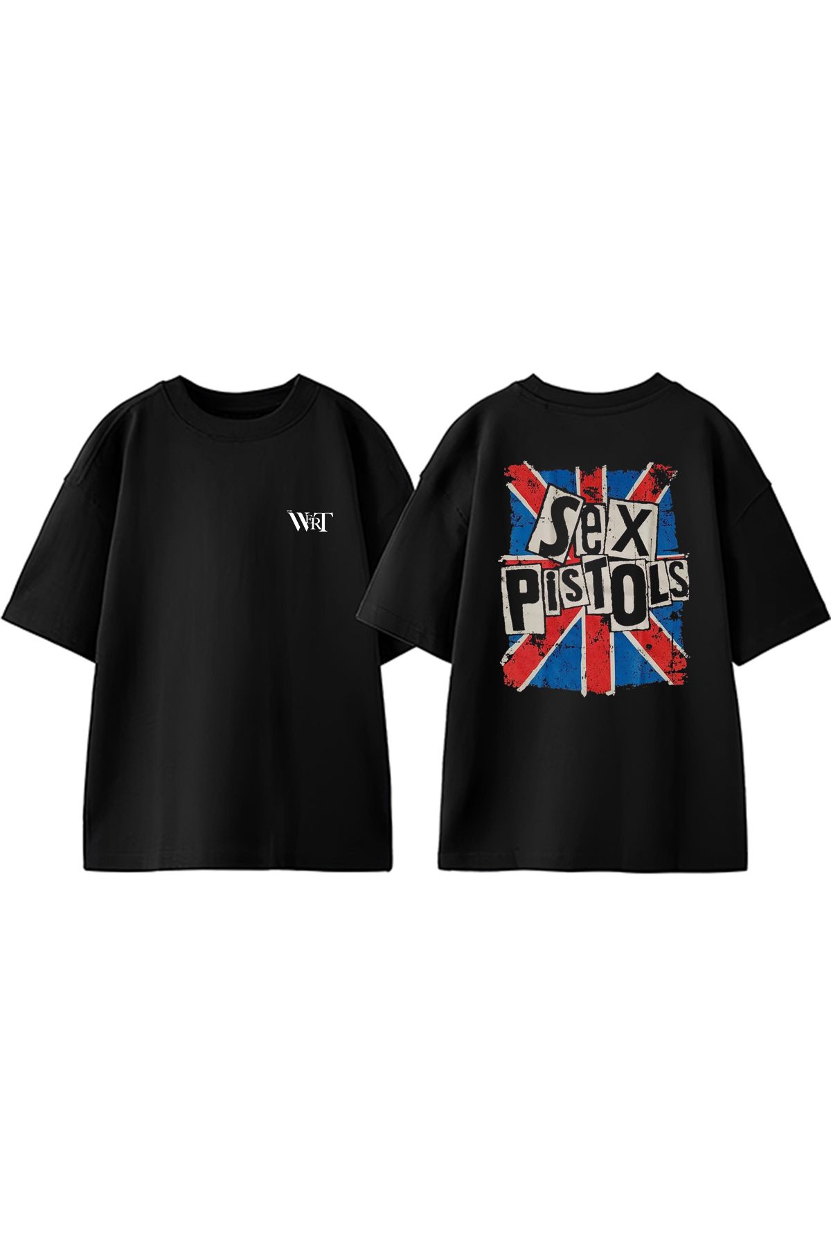THEWERT Pistols Tasarım Sırt Baskılı Pamuk Siyah Oversize T-shirt