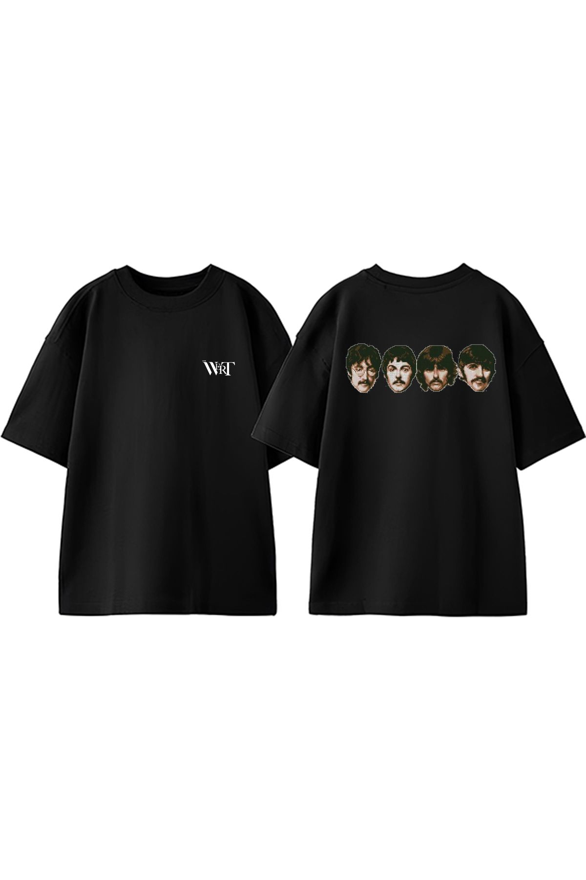 THEWERT The Beatles Heads Tasarım Sırt Baskılı Pamuk Siyah Oversize T-shirt