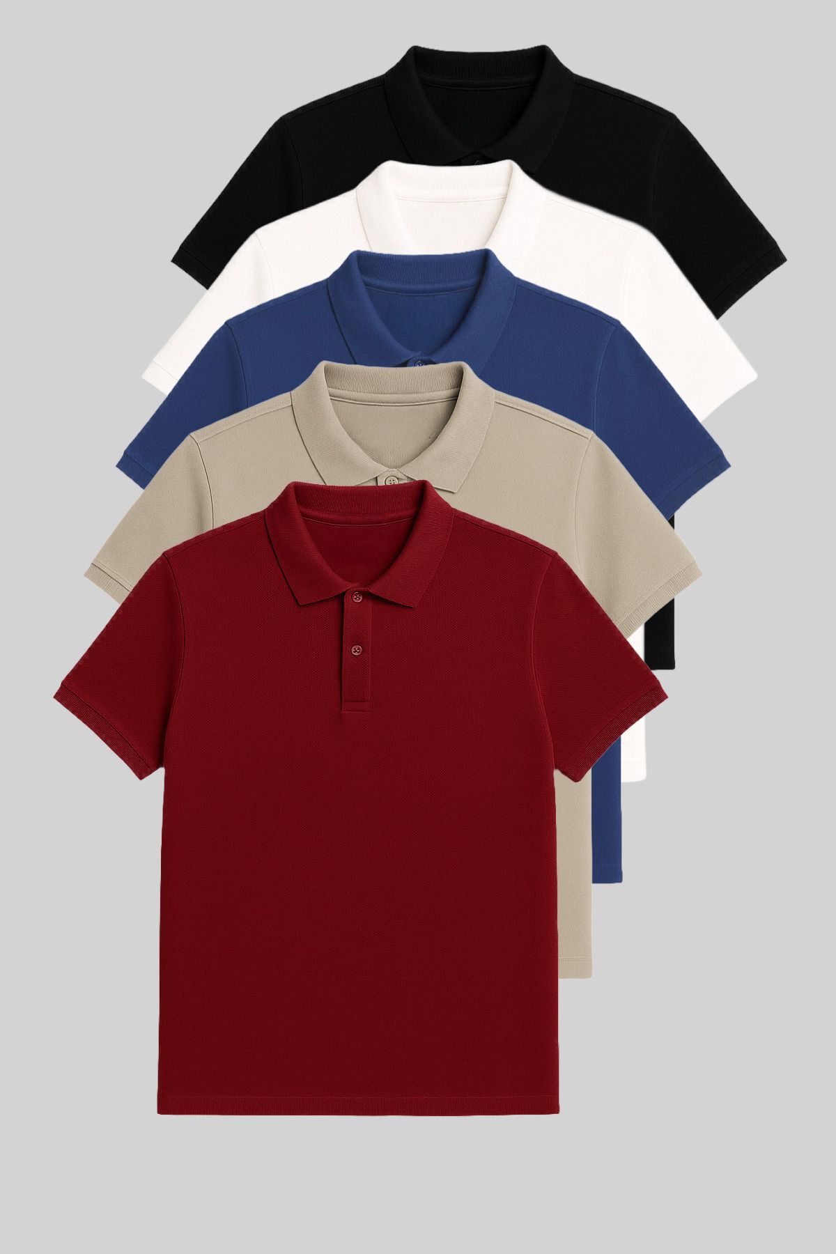 COMBİNE MİCHAİL Erkek 5'Li %100 Pamuk Polo Yaka T-shirt Siyah-Beyaz-İndigo-Gri-Bordo