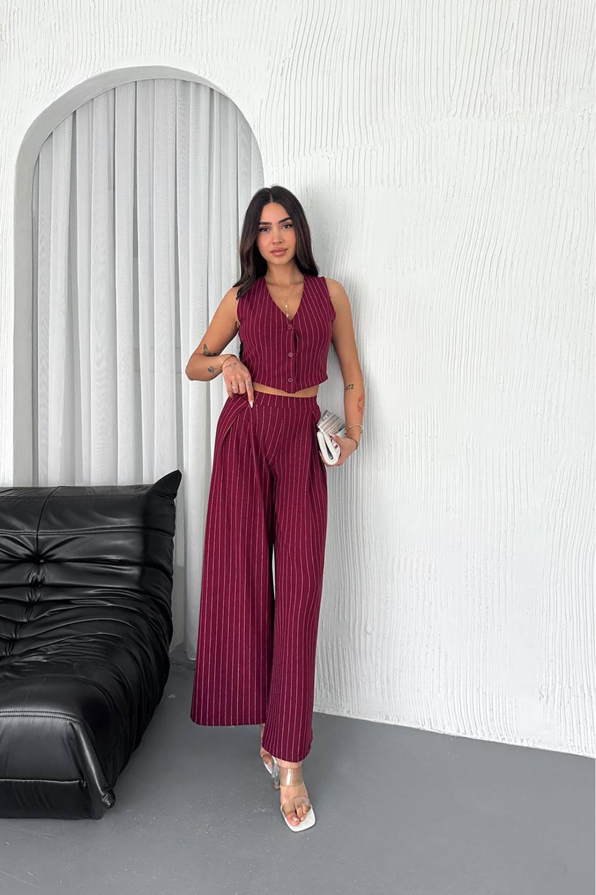 Neşeli Butik kadın çizgili alt üst ikili takım NBK4224