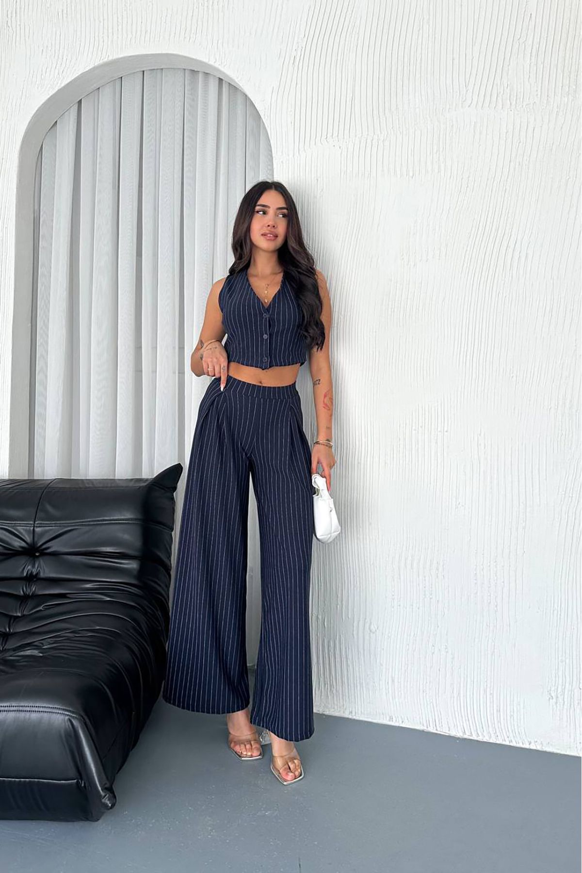 Neşeli Butik kadın çizgili alt üst ikili takım NBK4224