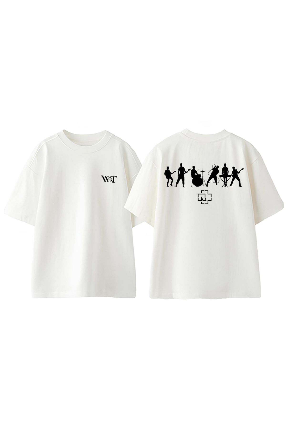 THEWERT Rammsteın Metal Group Tasarım Sırt Baskılı Pamuk Beyaz Oversize T-shirt