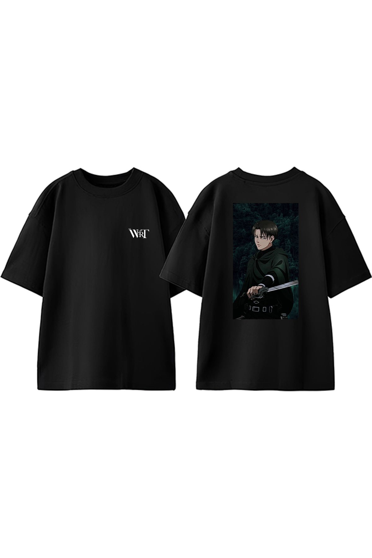 THEWERT Attack On Titan Levi4 Tasarım Sırt Baskılı Pamuk Siyah Oversize T-shirt