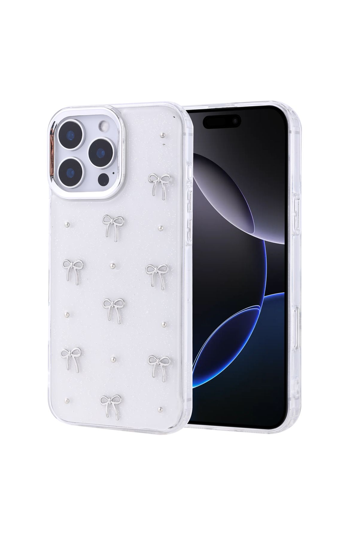 batuteknoloji Apple iPhone 16 Pro Max Kılıf Airbag Tasarımlı Simli Şeffaf Zore Kutup Kapak