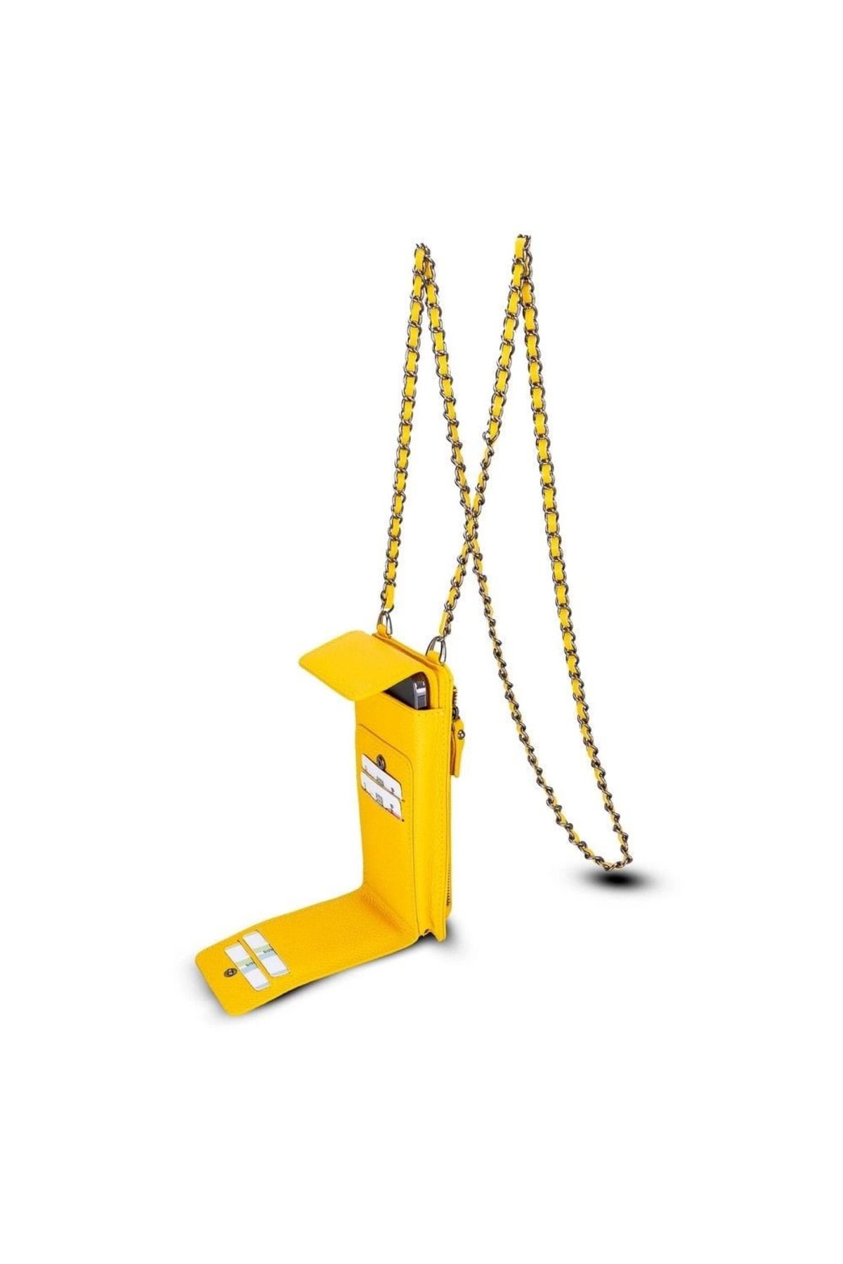 Angoravi Avjin 6.9 inch Uyumlu Deri Kılıf Cüzdan Askılı FL12 Sarı