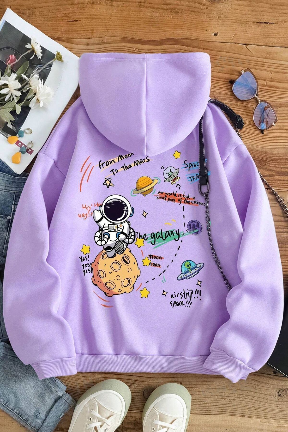 ModaSphere The Galaxy Baskılı Oversize Sweatshirt