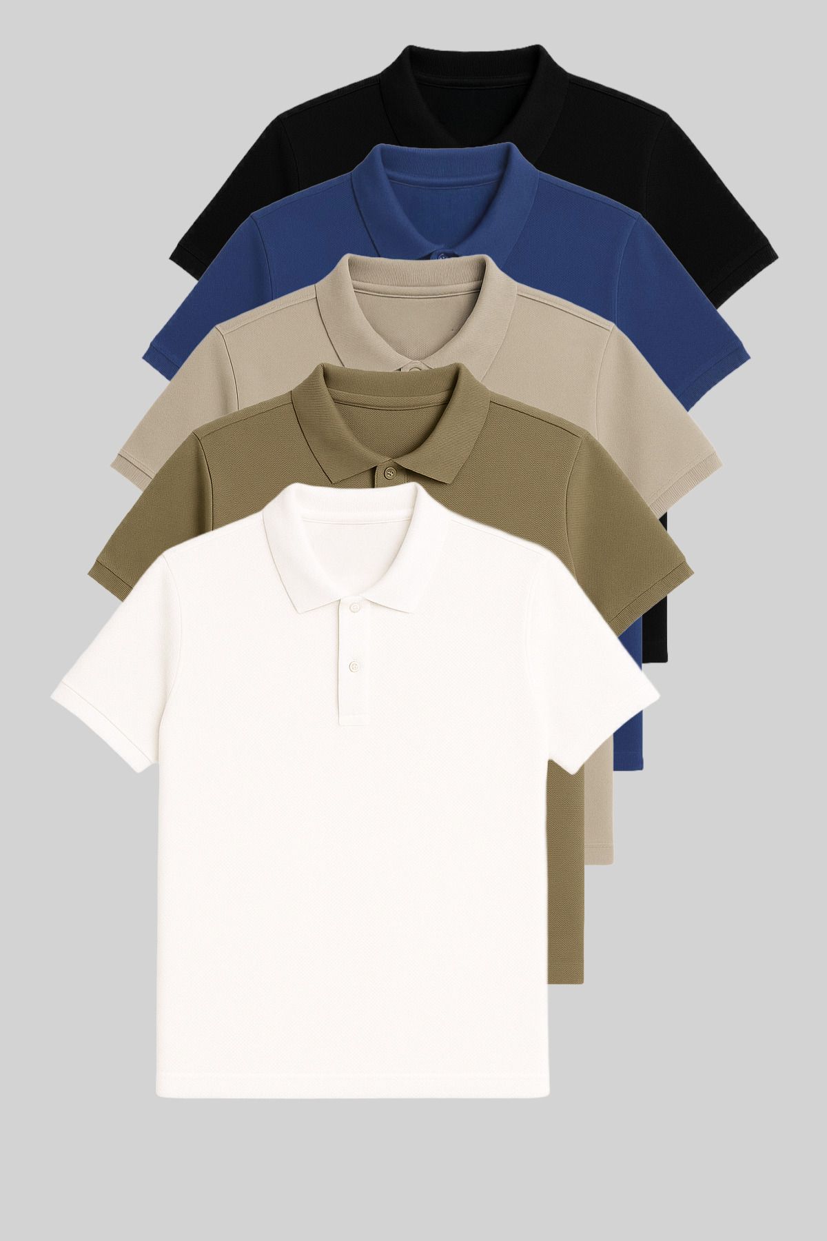 COMBİNE MİCHAİL Erkek 5'Li %100 Pamuk Polo Yaka T-shirt Siyah-İndigo-Gri-Haki-Beyaz