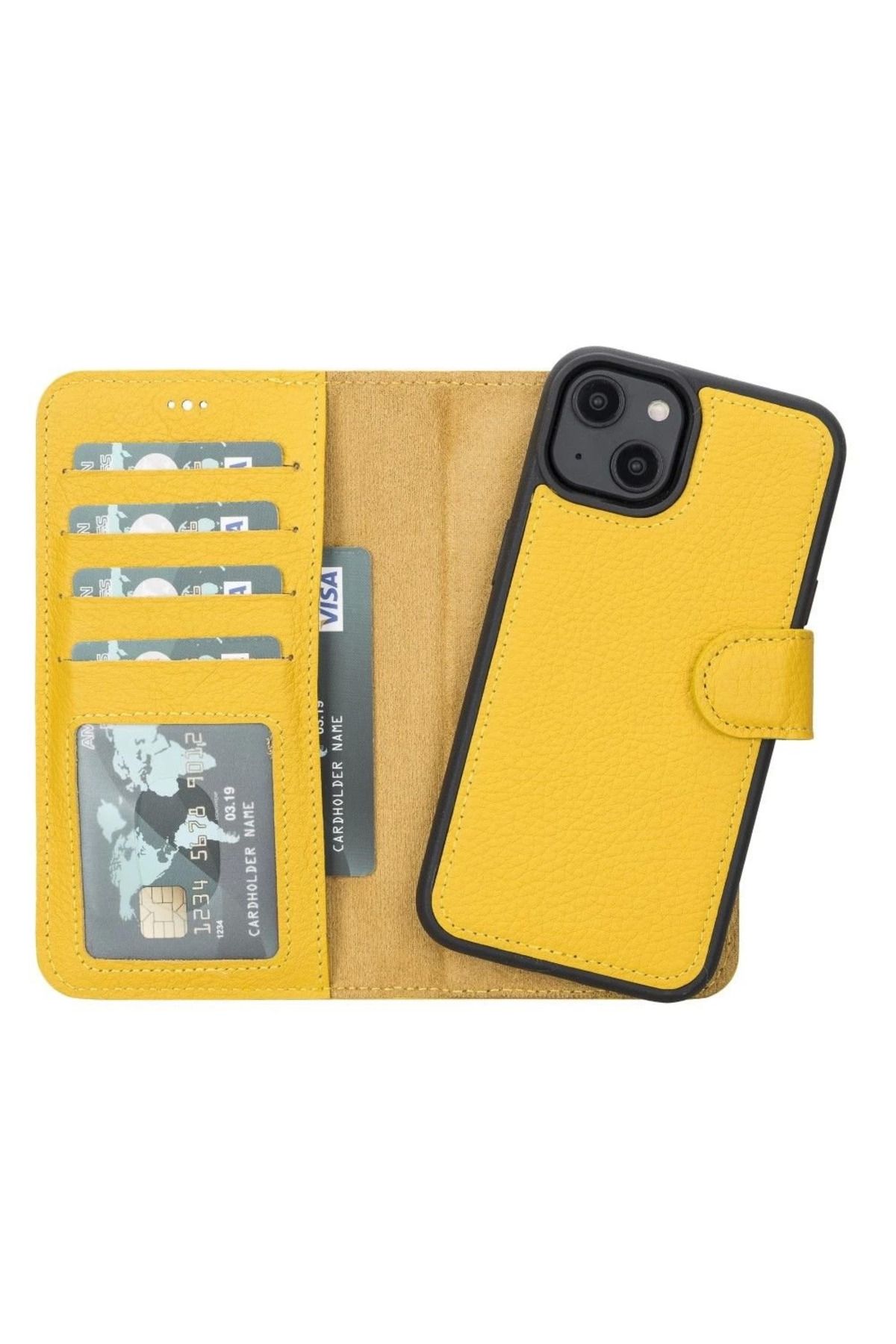 feifei iPhone 14 Uyumlu Deri Cüzdanlı Kılıf MWWN FL12 Sarı