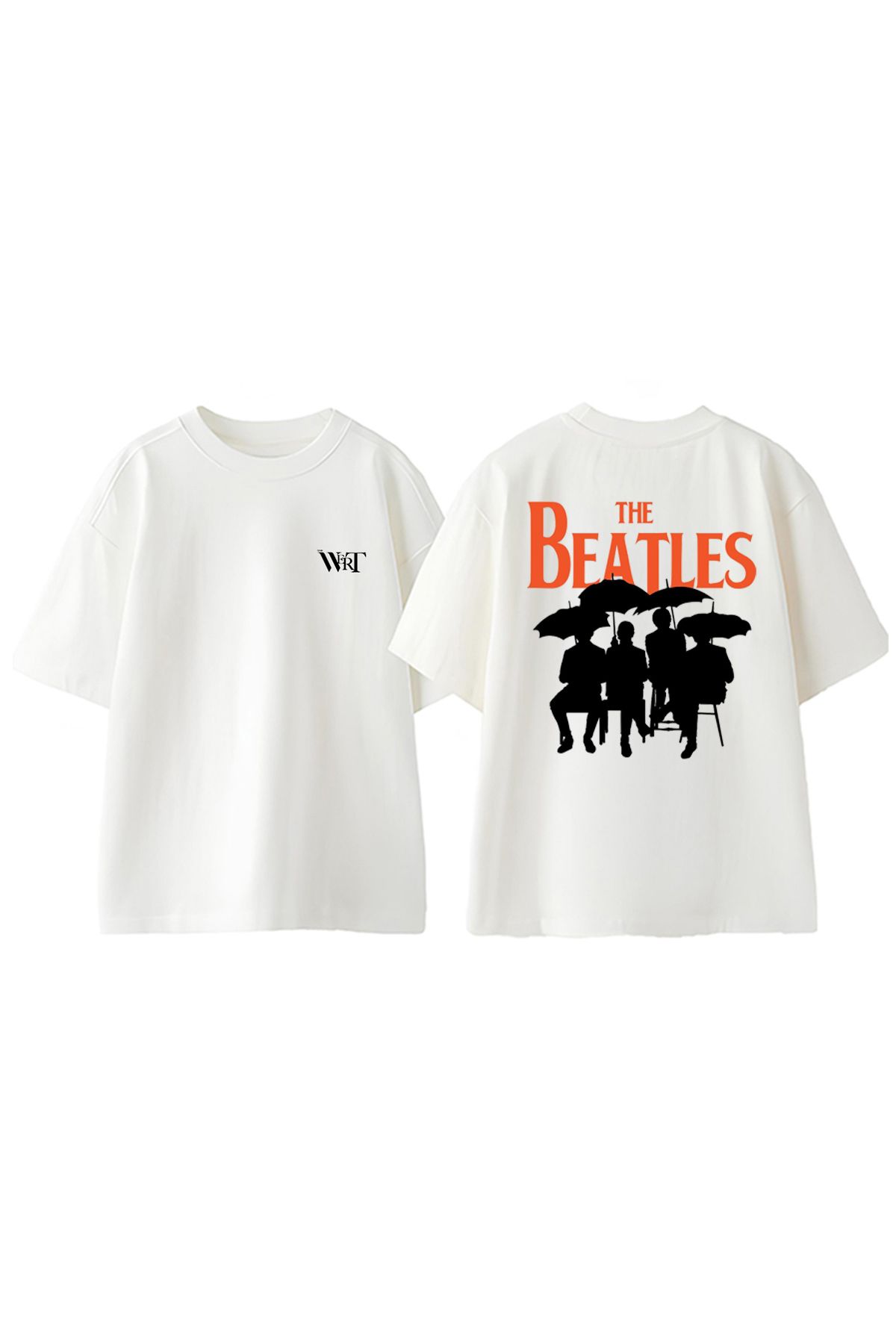 THEWERT The Beatles Umbrella Tasarım Sırt Baskılı Pamuk Beyaz Oversize T-shirt