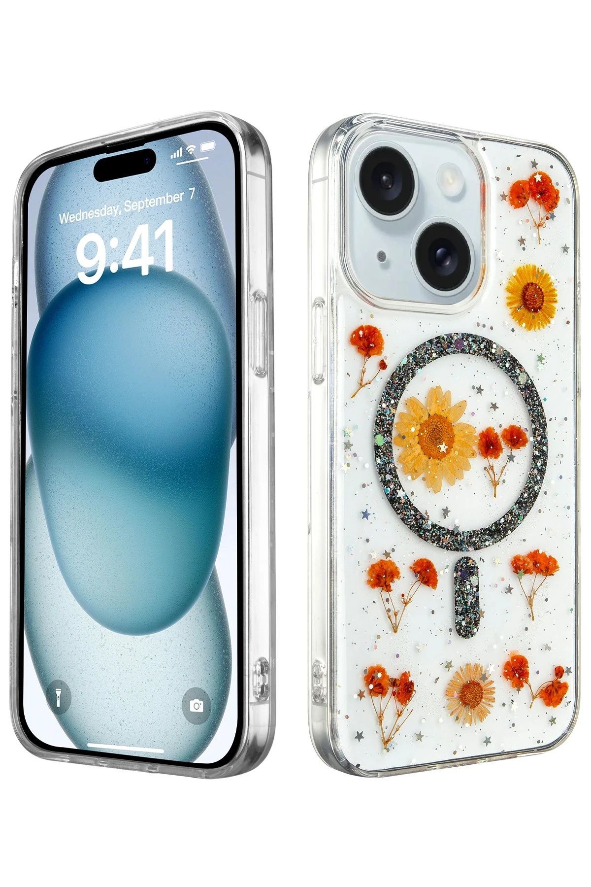 Zentico iPhone 15 Plus Kılıf Daisy Simli Magsafe Kılıf