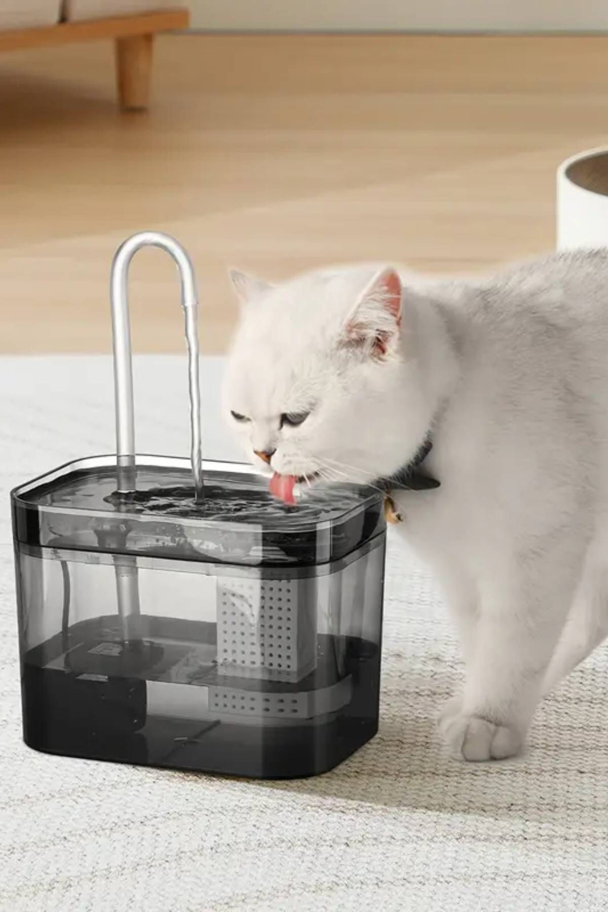 GMRK Store Şeffaf Sessiz USB Kedi Su Çeşmesi – Pilsiz, 1.5L Modern Tasarım, Yavru ve Yetişkin Kediler İçin