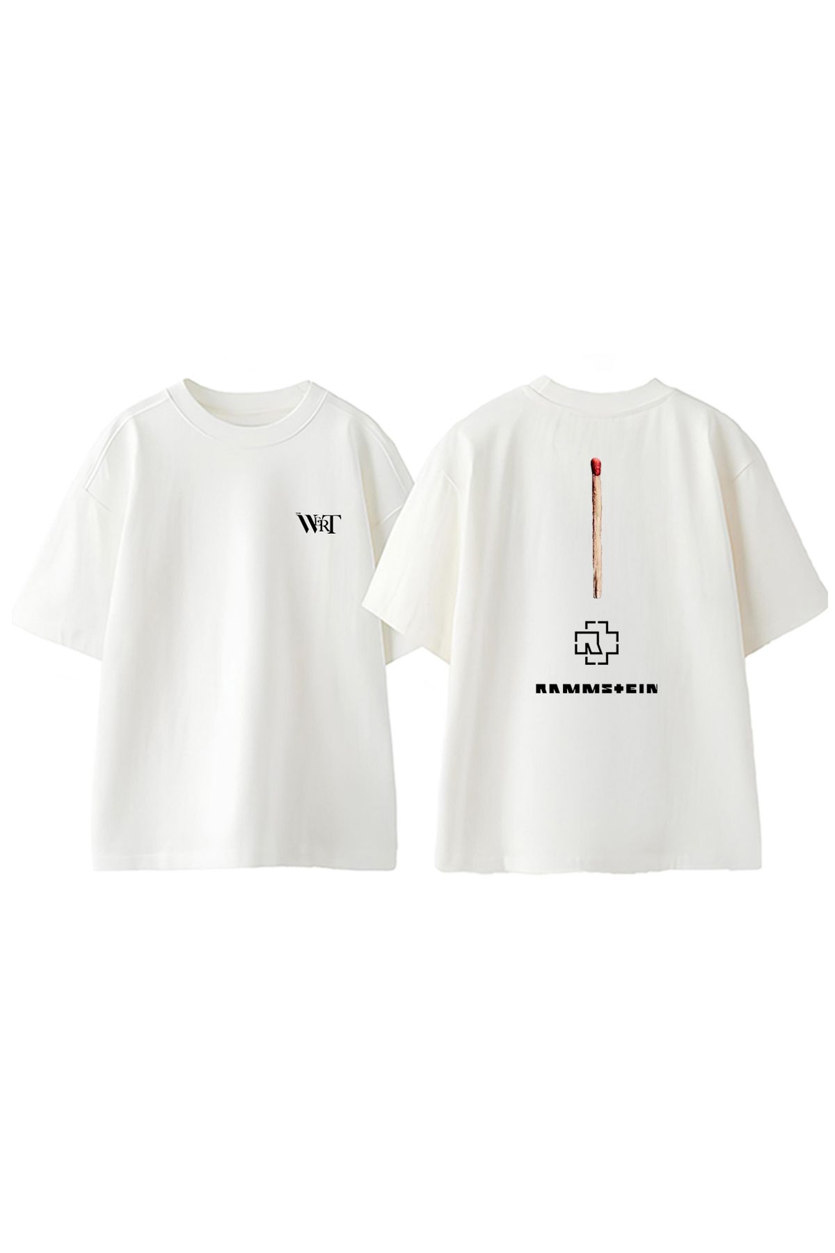THEWERT Rammsteın Match Tasarım Sırt Baskılı Pamuk Beyaz Oversize T-shirt