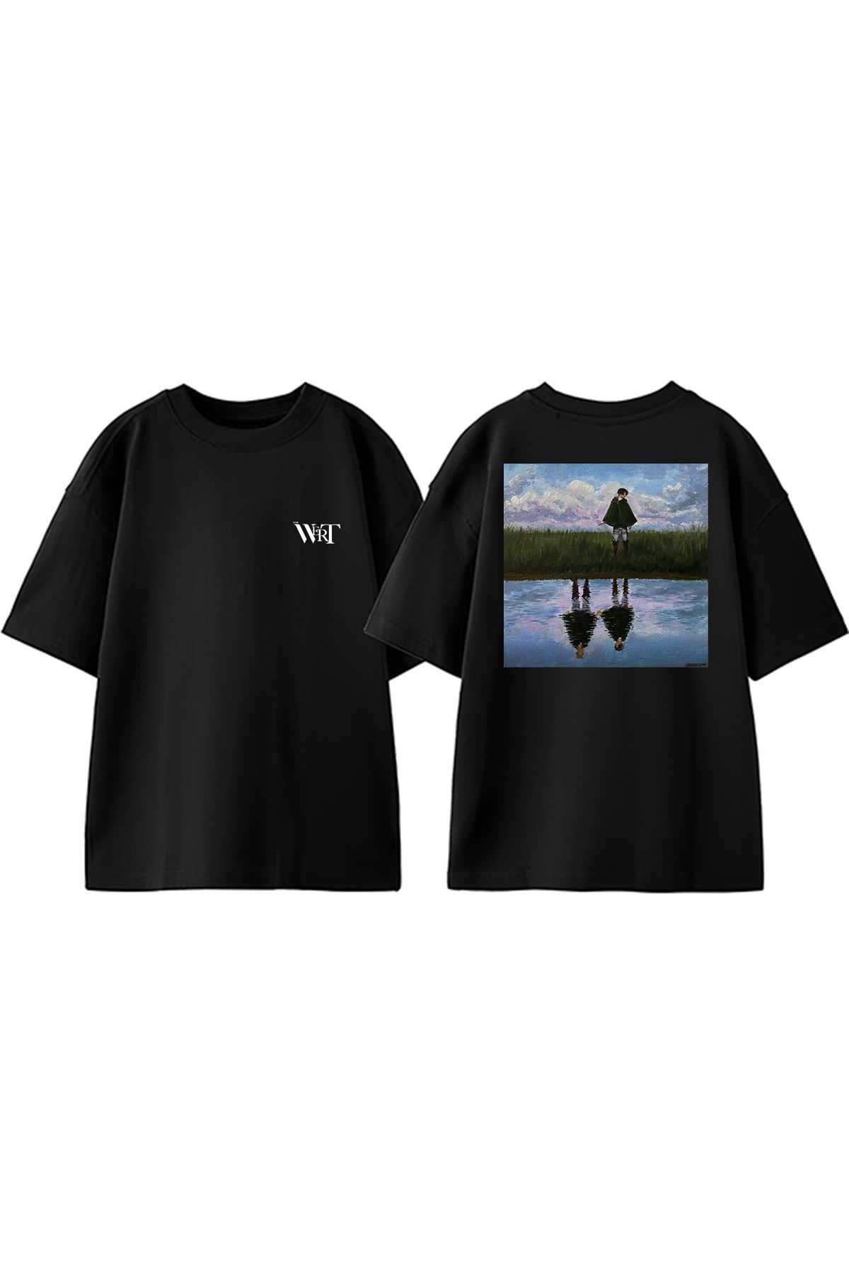 THEWERT Attack On Titan Levi Erwin1 Tasarım Sırt Baskılı Pamuk Siyah Oversize T-shirt
